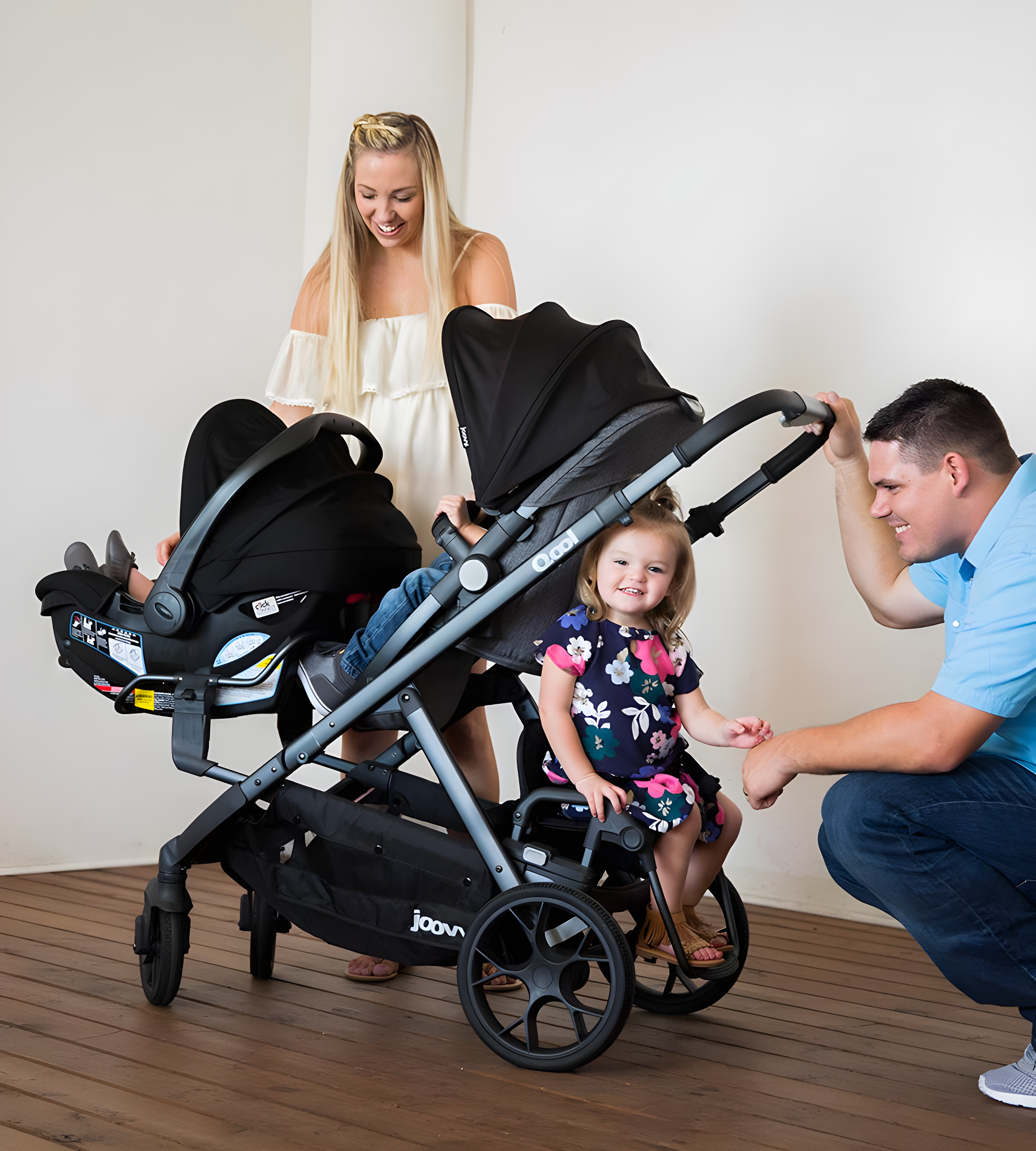 Joovy Qool Convertible Modular Single Double Triple Stroller - Gray