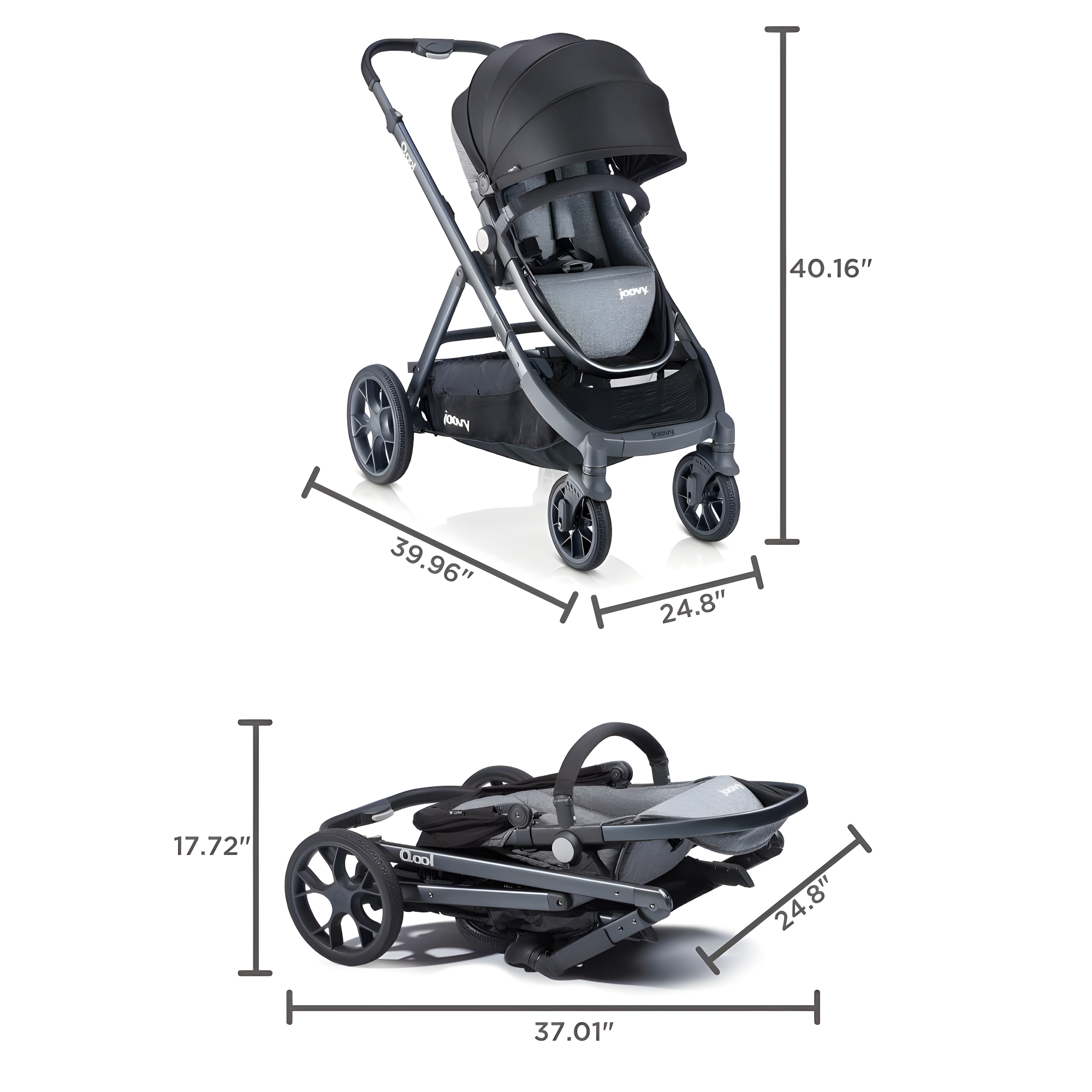 Joovy Qool Convertible Modular Single Double Triple Stroller - Gray