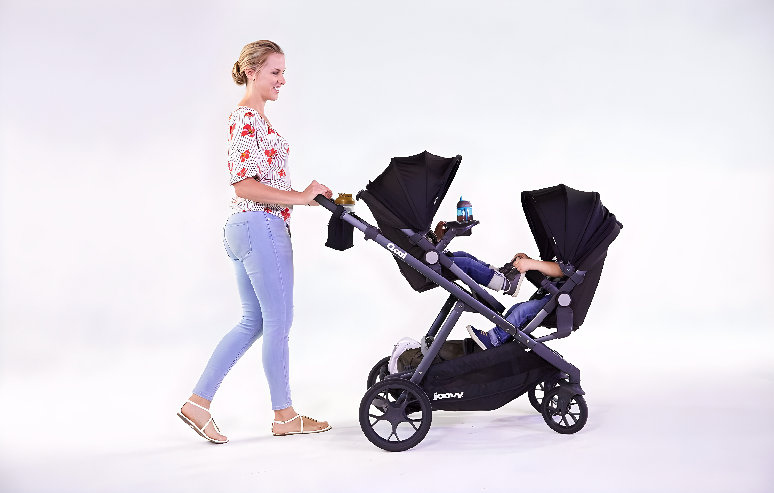 Joovy Qool Convertible Modular Single Double Triple Stroller - Gray