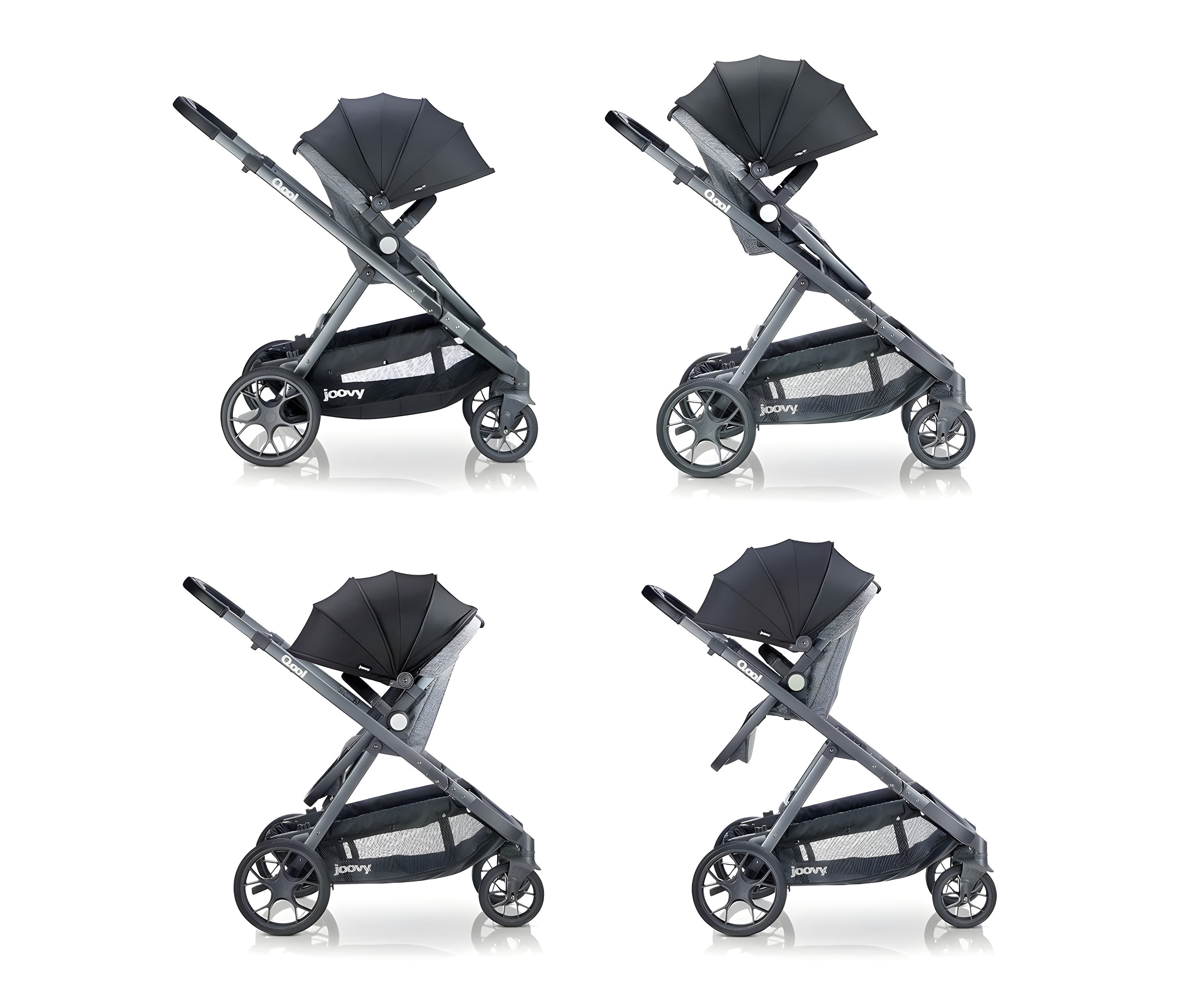 Joovy Qool Convertible Modular Single Double Triple Stroller - Gray
