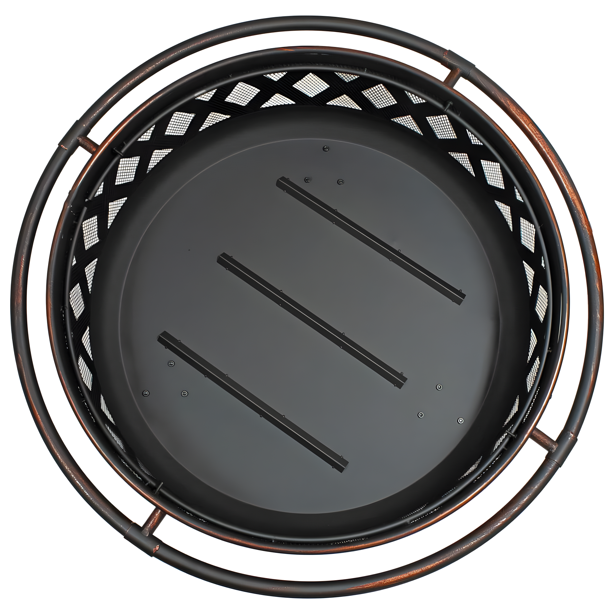 Alcott Hill® Mast Round Wood-Burning Bronze Finish Crossweave Fire Pit with Screen and Poker