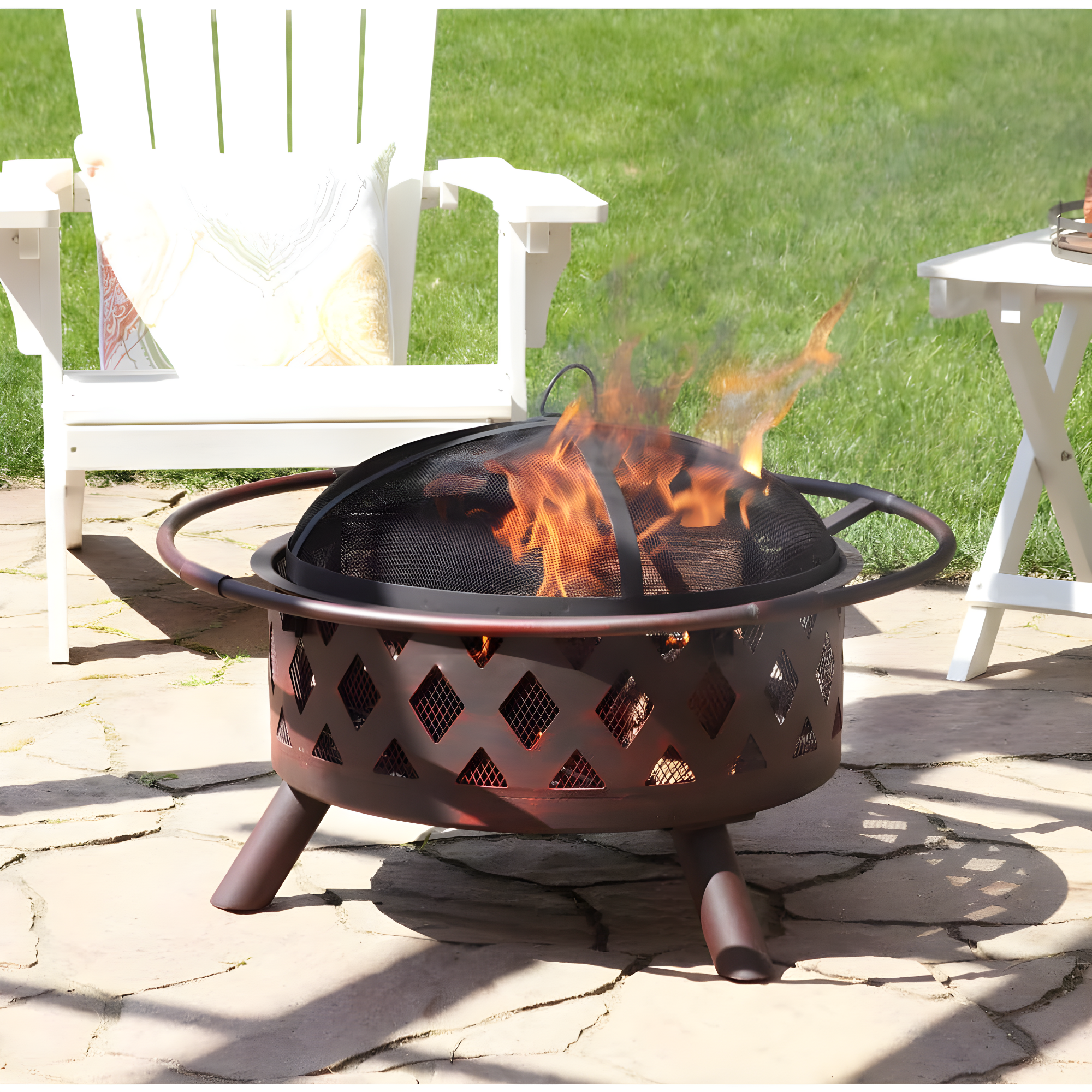 Alcott Hill® Mast Round Wood-Burning Bronze Finish Crossweave Fire Pit with Screen and Poker