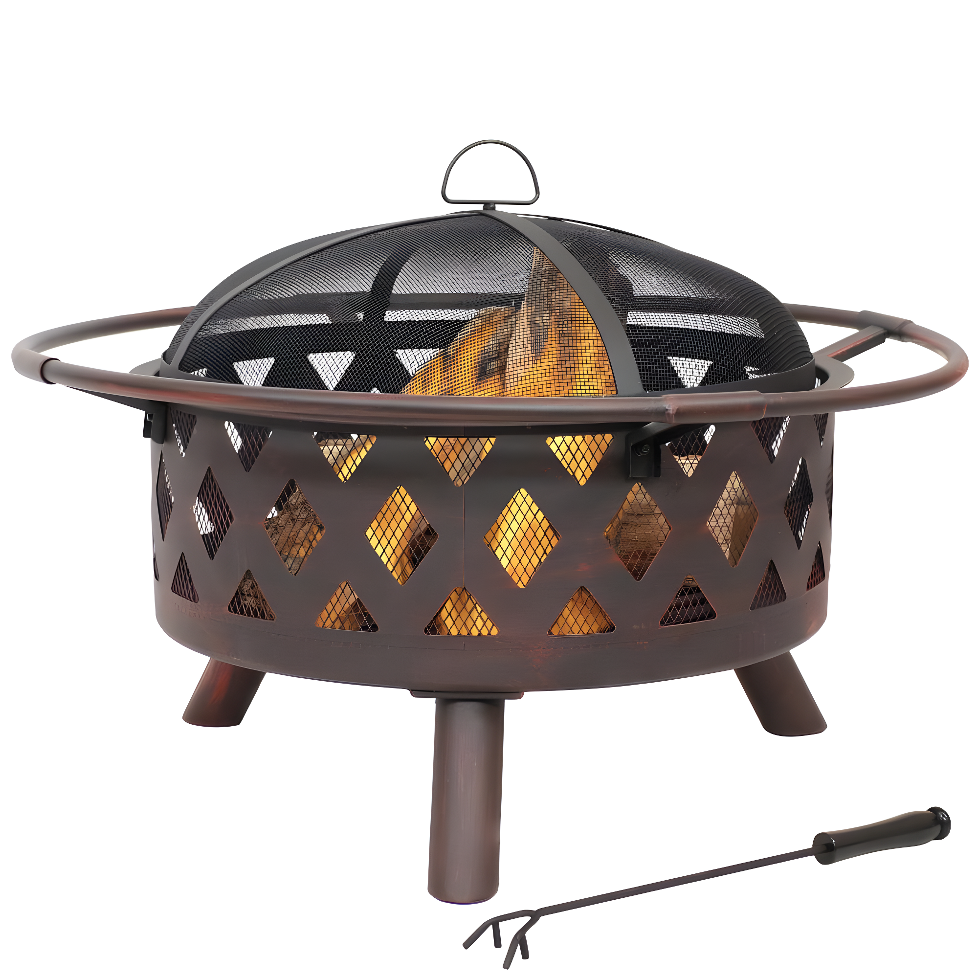 Alcott Hill® Mast Round Wood-Burning Bronze Finish Crossweave Fire Pit with Screen and Poker