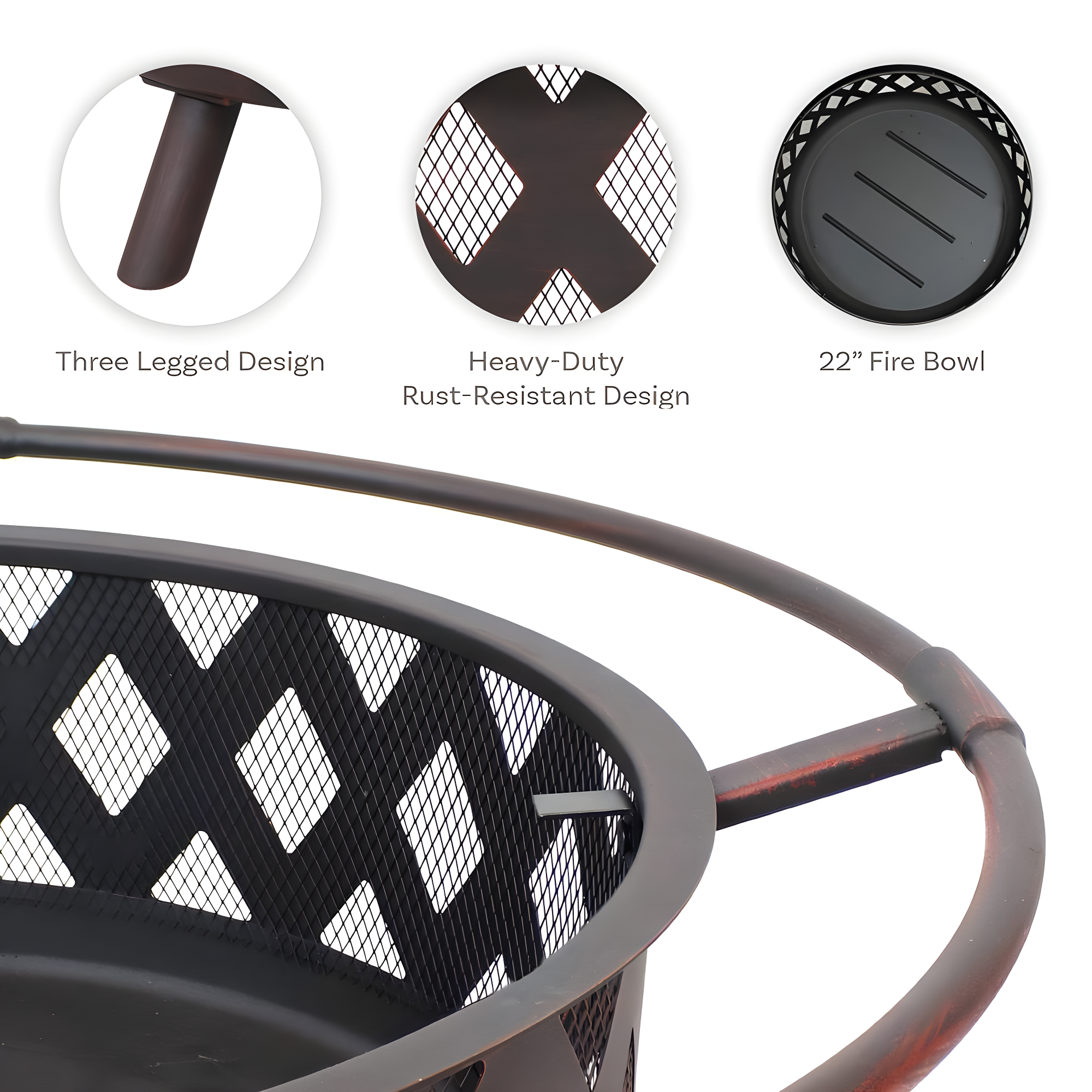 Alcott Hill® Mast Round Wood-Burning Bronze Finish Crossweave Fire Pit with Screen and Poker