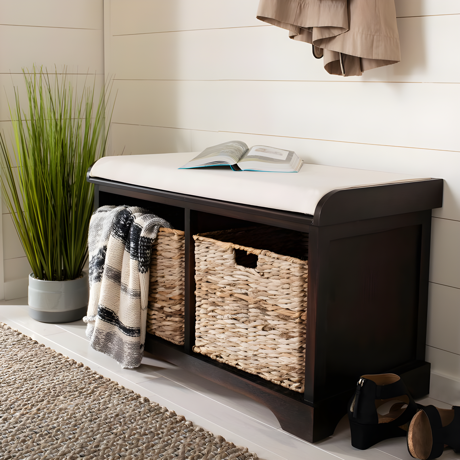 Freddy Wicker Storage Bench - AMH5736 - Brown - Safavieh