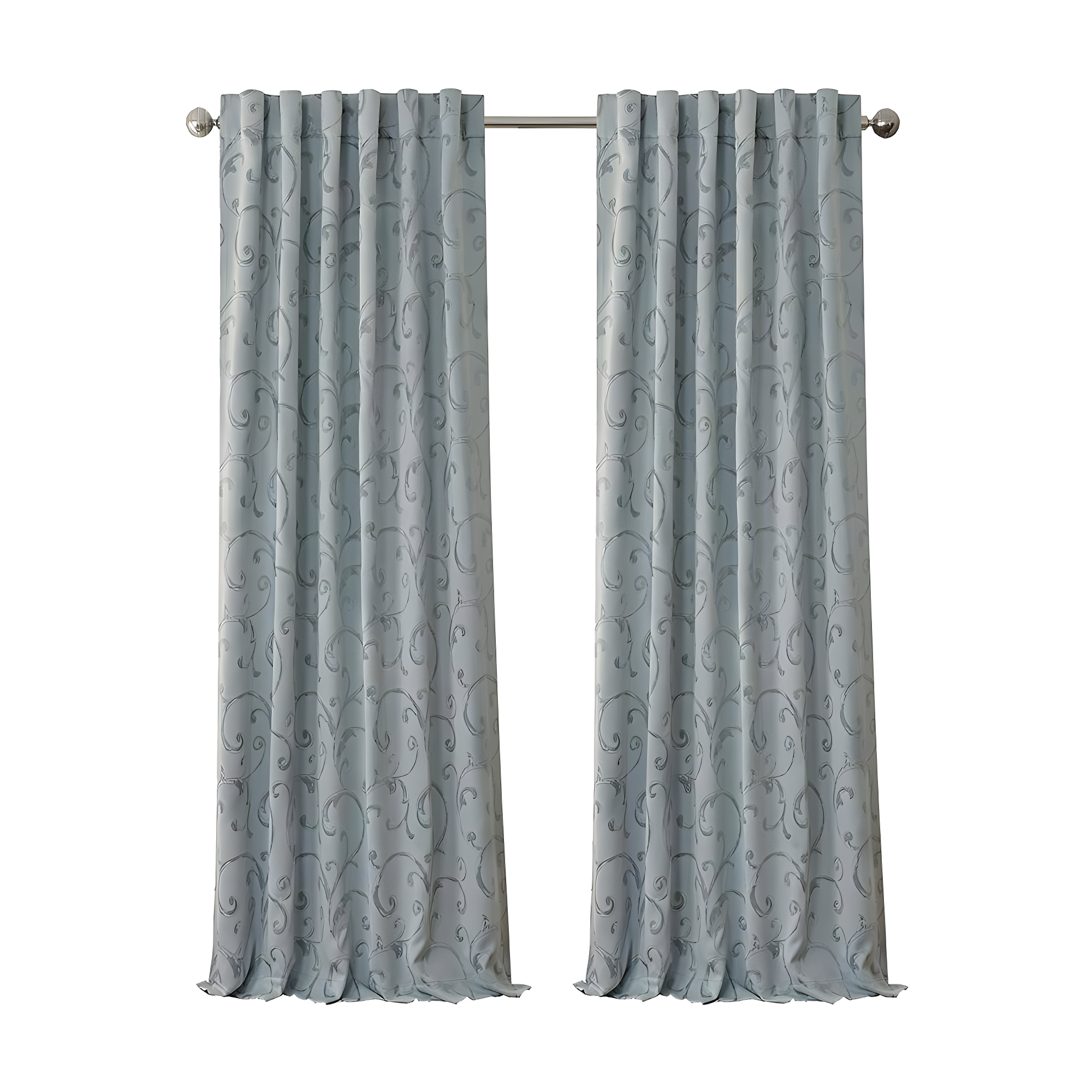 Mia Jacquard Scroll Blackout Window Curtain Panel - 52" x 84" - Blue - Elrene Home Fashions