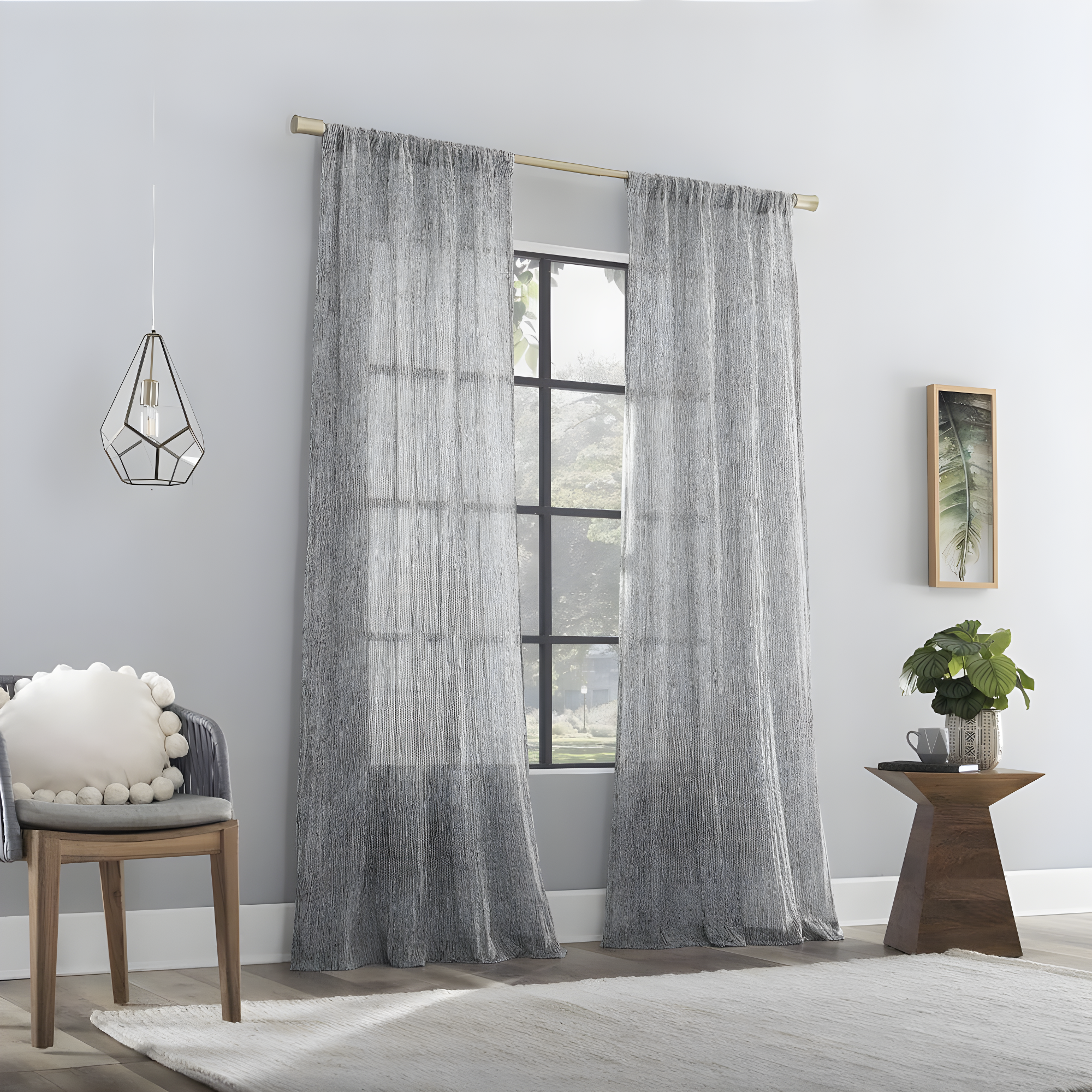 Scott Living Tulin Watercolor Print Sheer Rod Pocket Curtain Panel