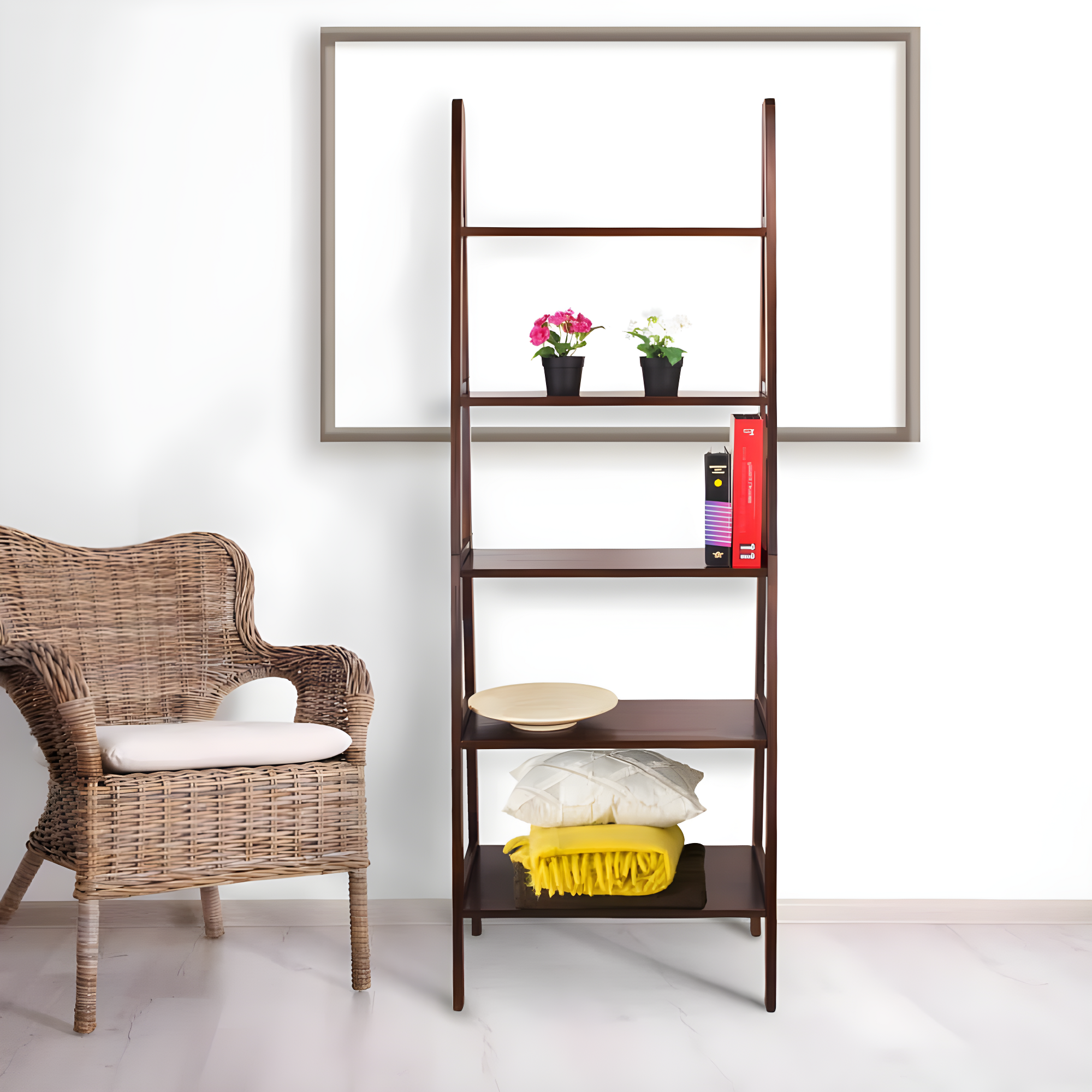 Casual Home 176-54 5-Shelf Ladder Bookcase, Warm Brown