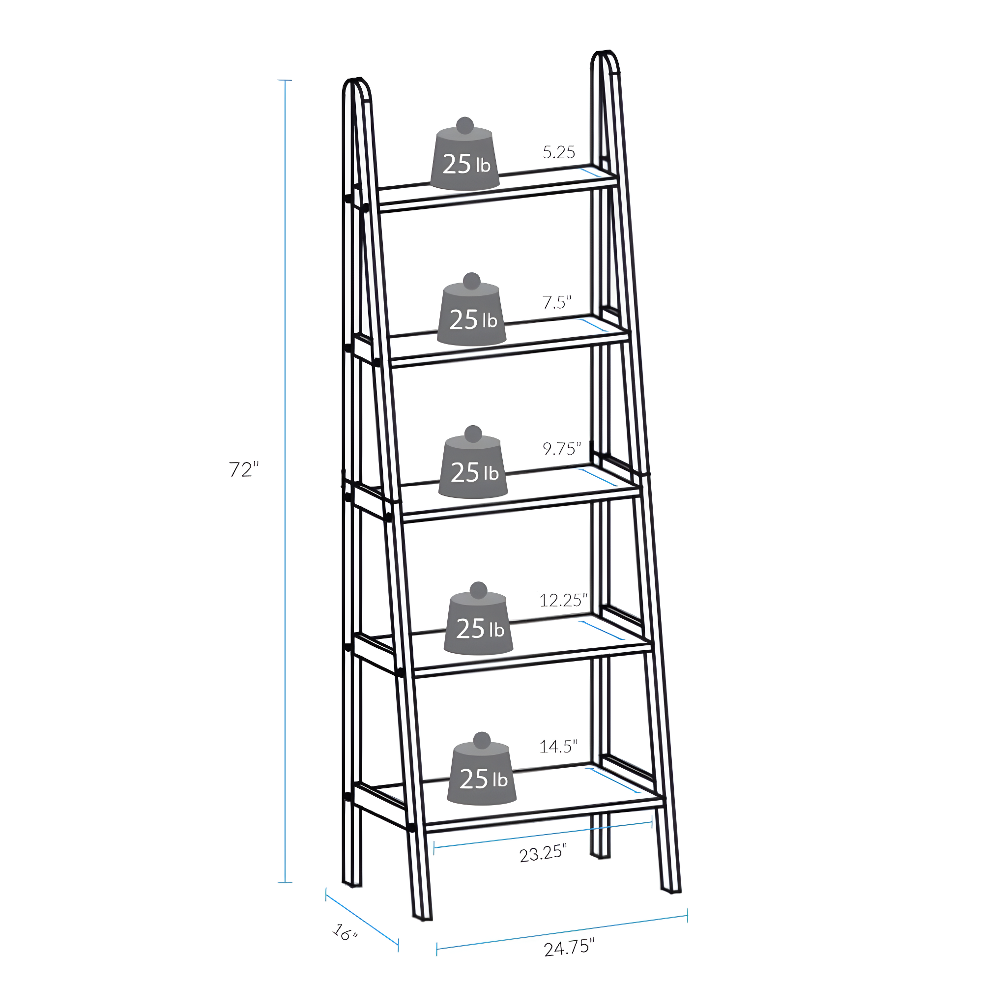Casual Home 176-54 5-Shelf Ladder Bookcase, Warm Brown