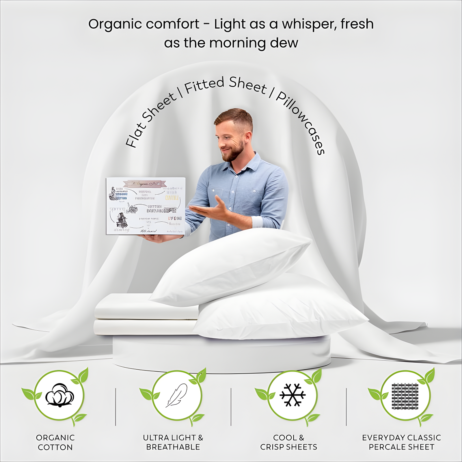 Purity Home Sustainable Organic 100% Cotton Breathable & Lightweight Deep Pocket Sheet Set