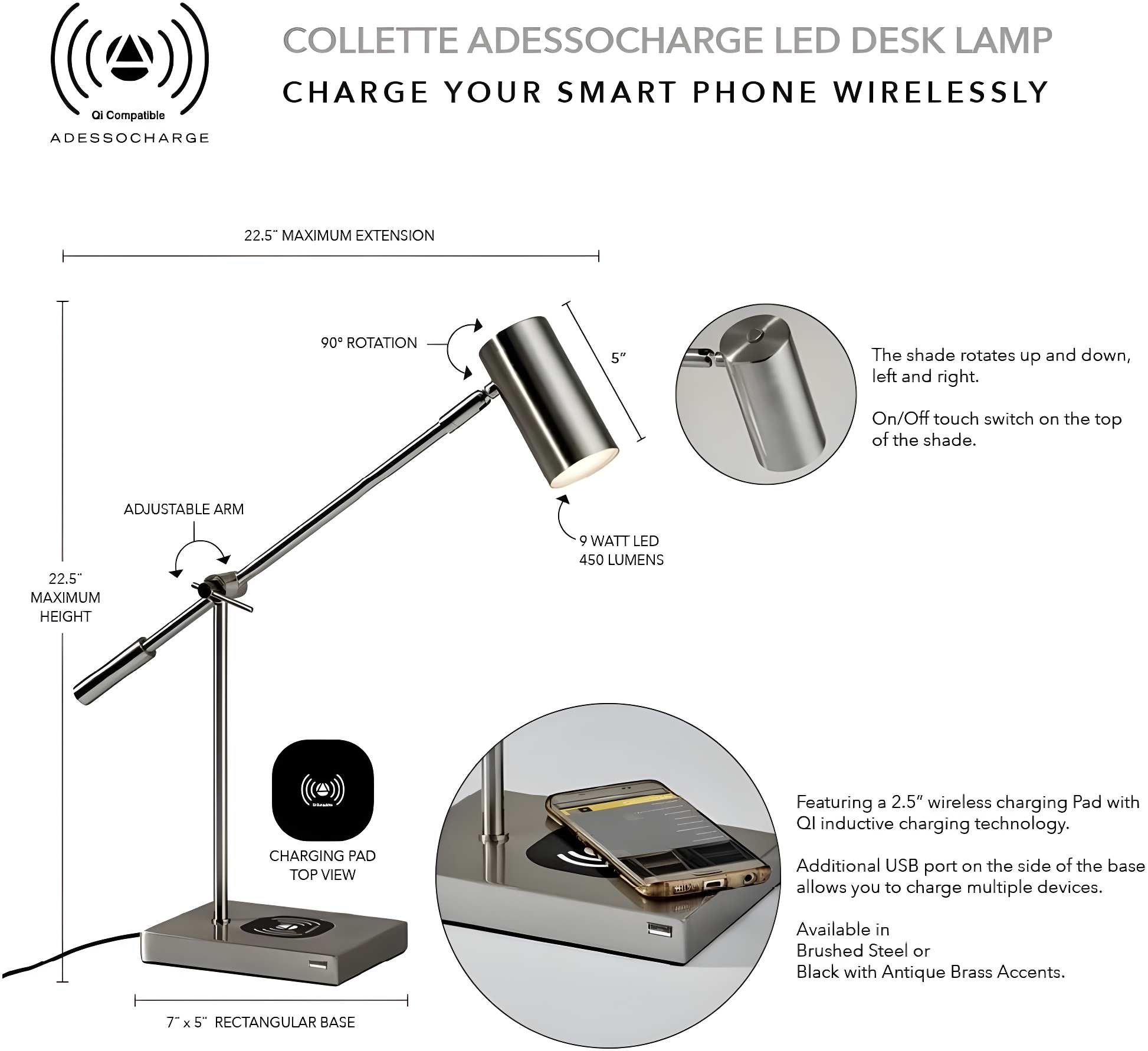 Flemings Adjustable Metal USB Desk Lamp