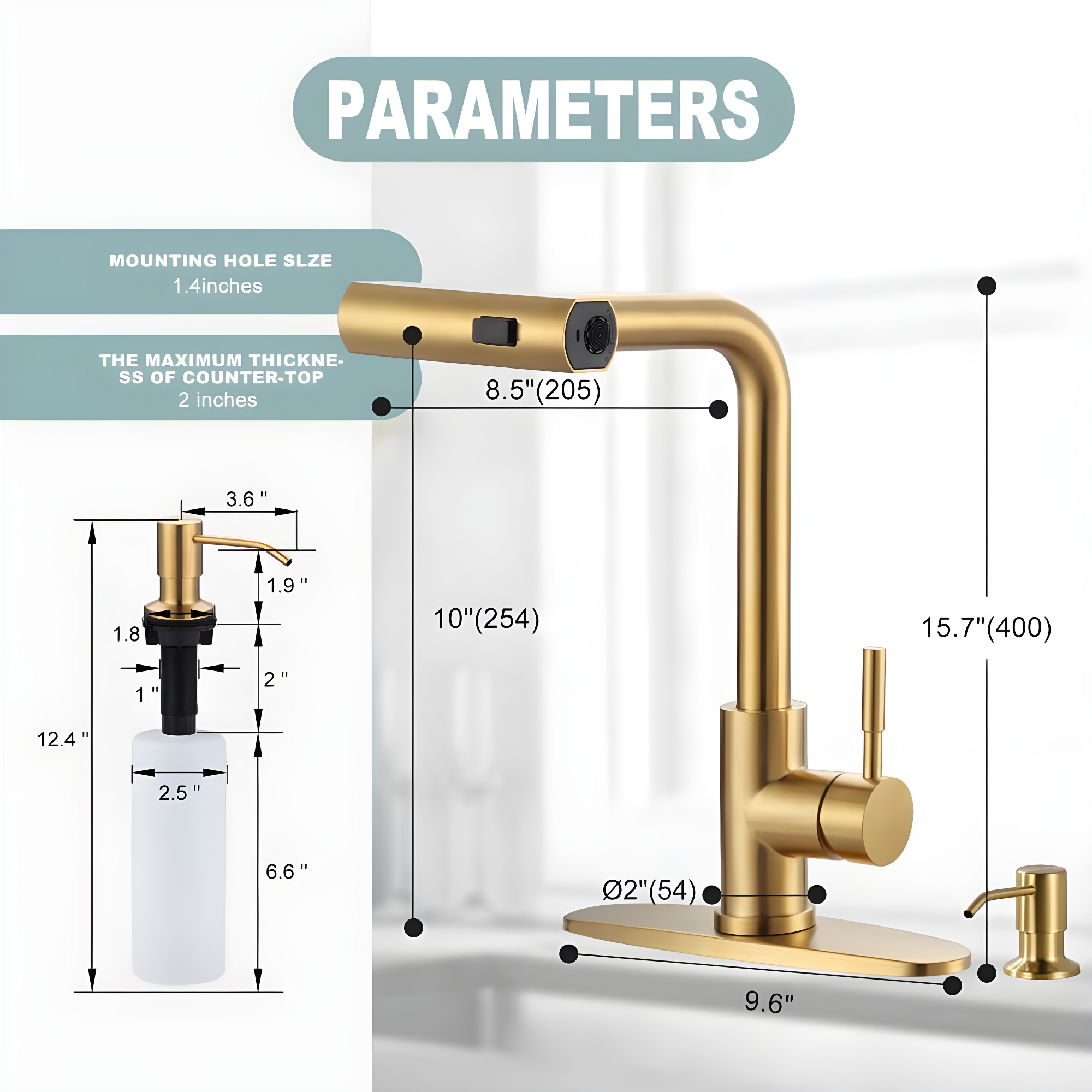 Waterfall Kitchen Faucet with Pull Down Sprayer, Stainless Kitchen Faucet with Sprayer 3 Modes