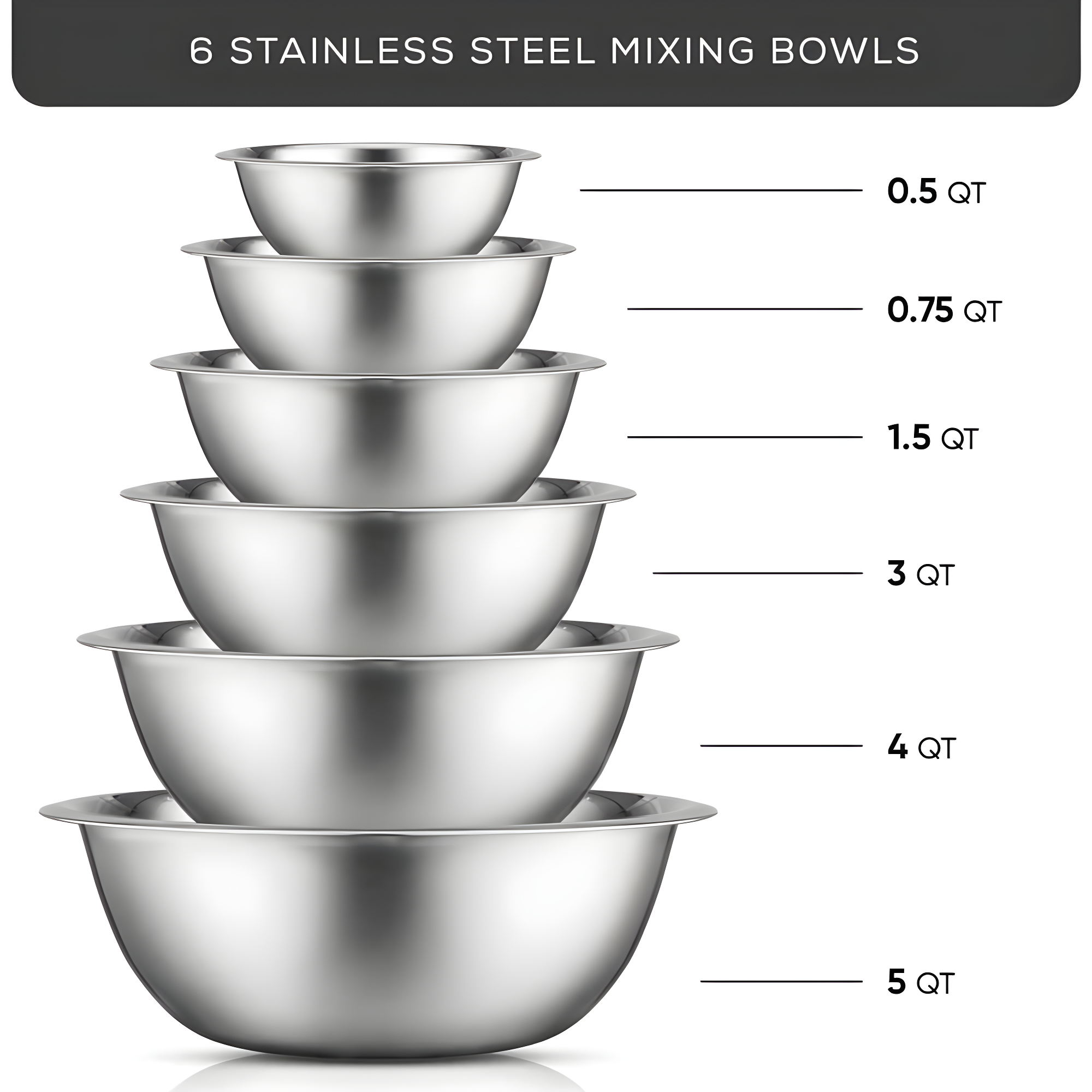 JoyJolt Joyjolt Stainless Steel Mixing Bowl, Set Of 6