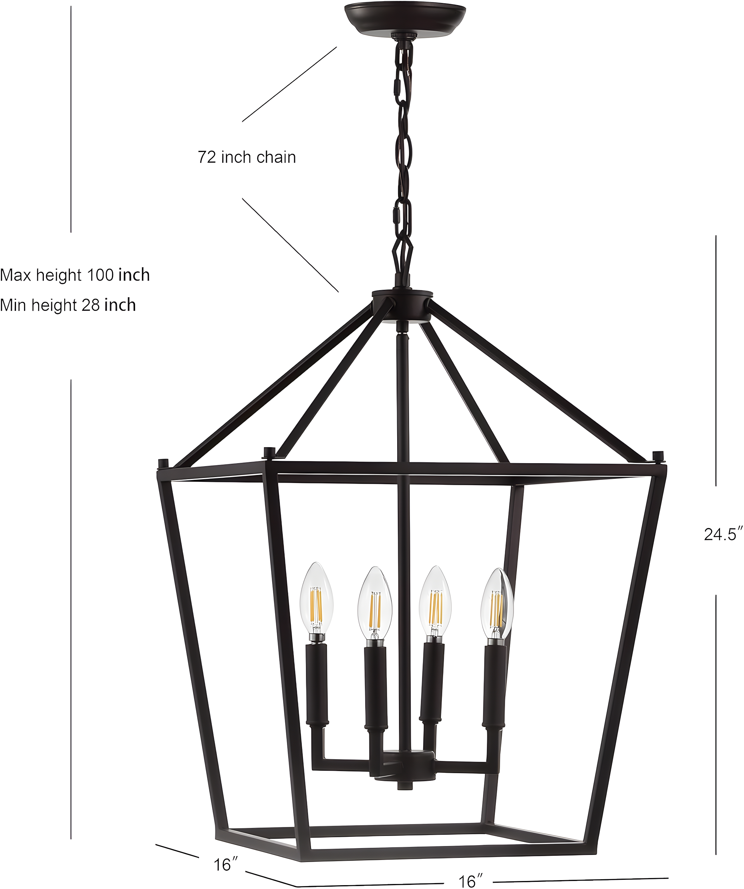 Pagoda 16" 4-Bulb Lantern Metal LED Pendant, Oil Rubbed Bronze