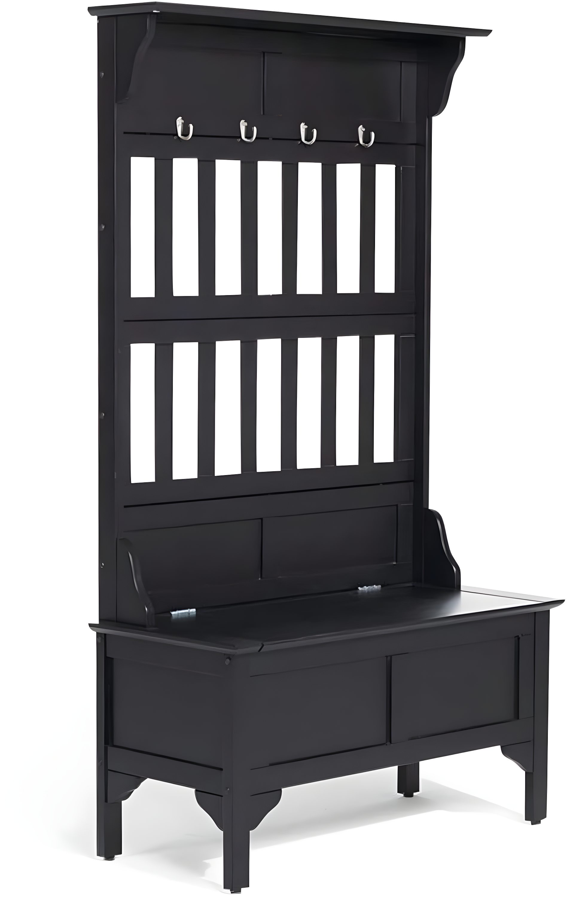Co-t Solid Hardwood Hall Tree With Storage Bench, Safety Hinge, And Brass Hooks