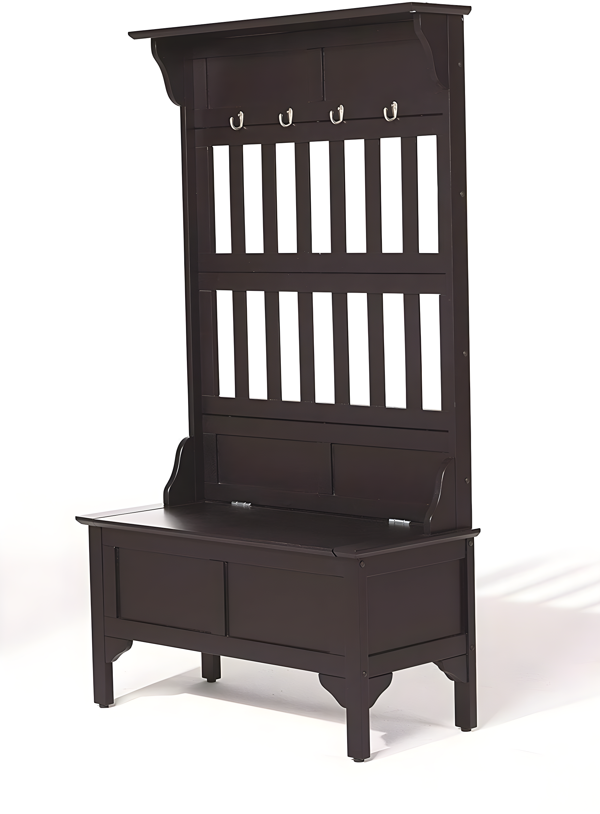 Co-t Solid Hardwood Hall Tree With Storage Bench, Safety Hinge, And Brass Hooks