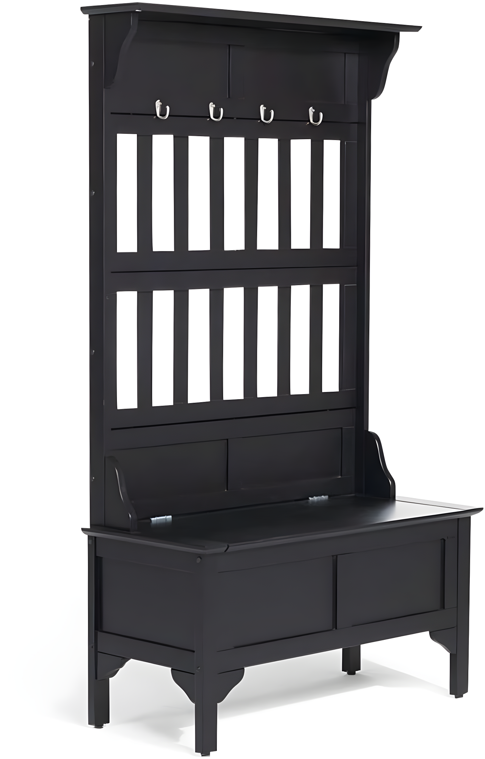 Co-t Solid Hardwood Hall Tree With Storage Bench, Safety Hinge, And Brass Hooks
