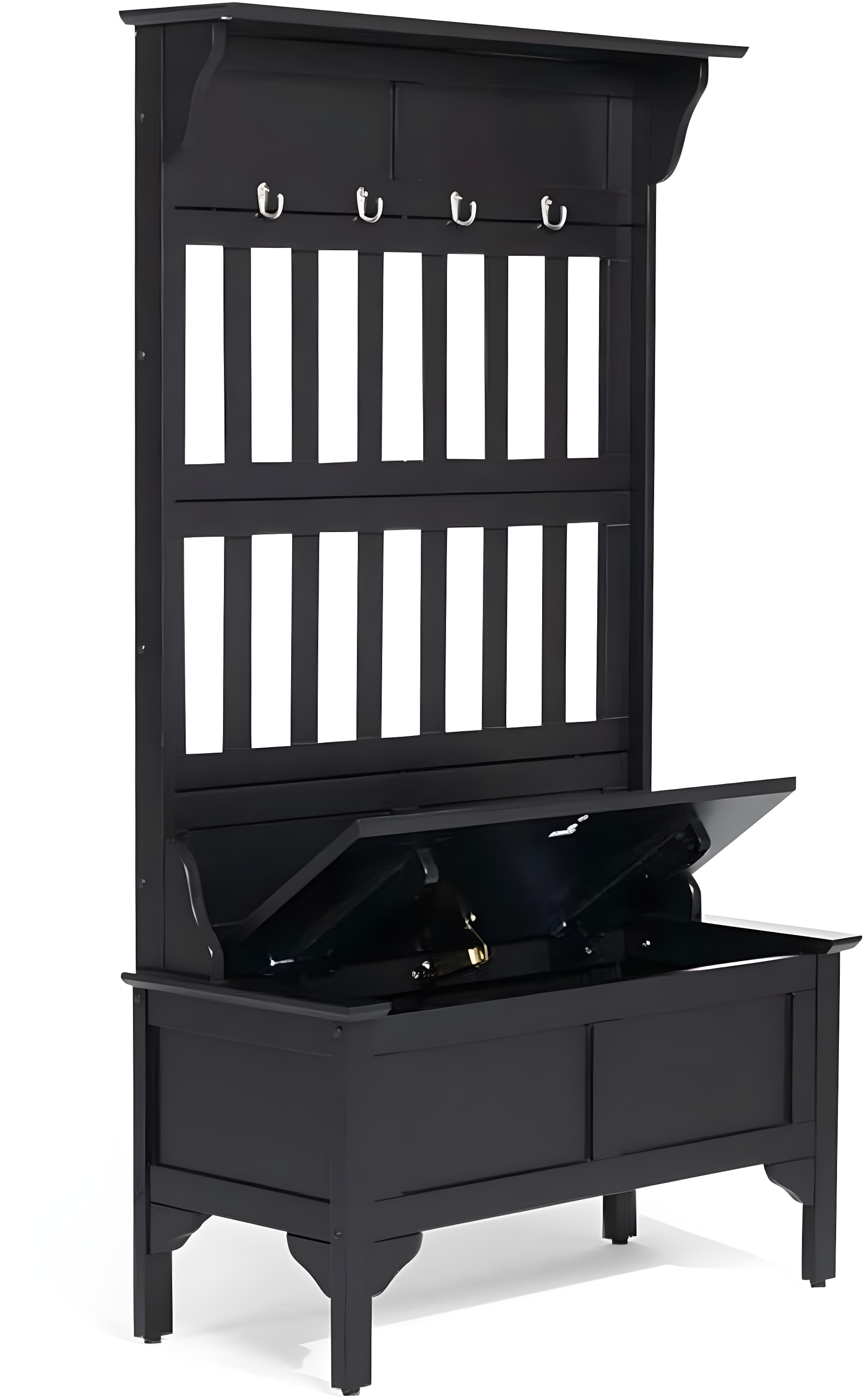 Co-t Solid Hardwood Hall Tree With Storage Bench, Safety Hinge, And Brass Hooks