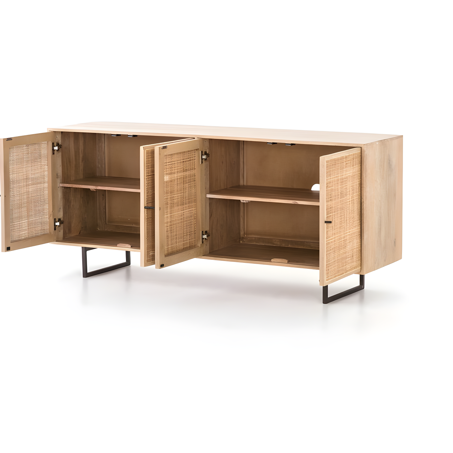 Carmel 72'' Natural Mango and Cane Sideboard with Gunmetal Legs