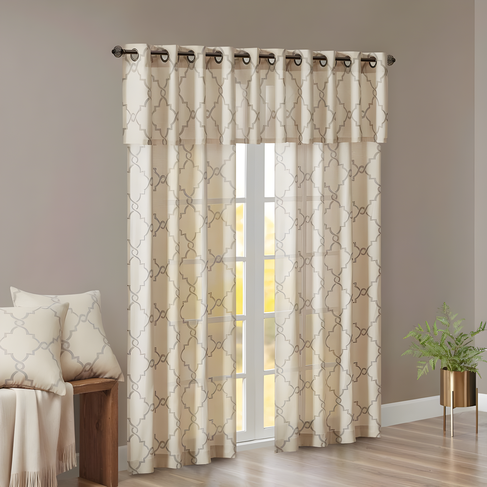 Madison Park Fretwork Print Grommet Top Single Window Curtain Panel
