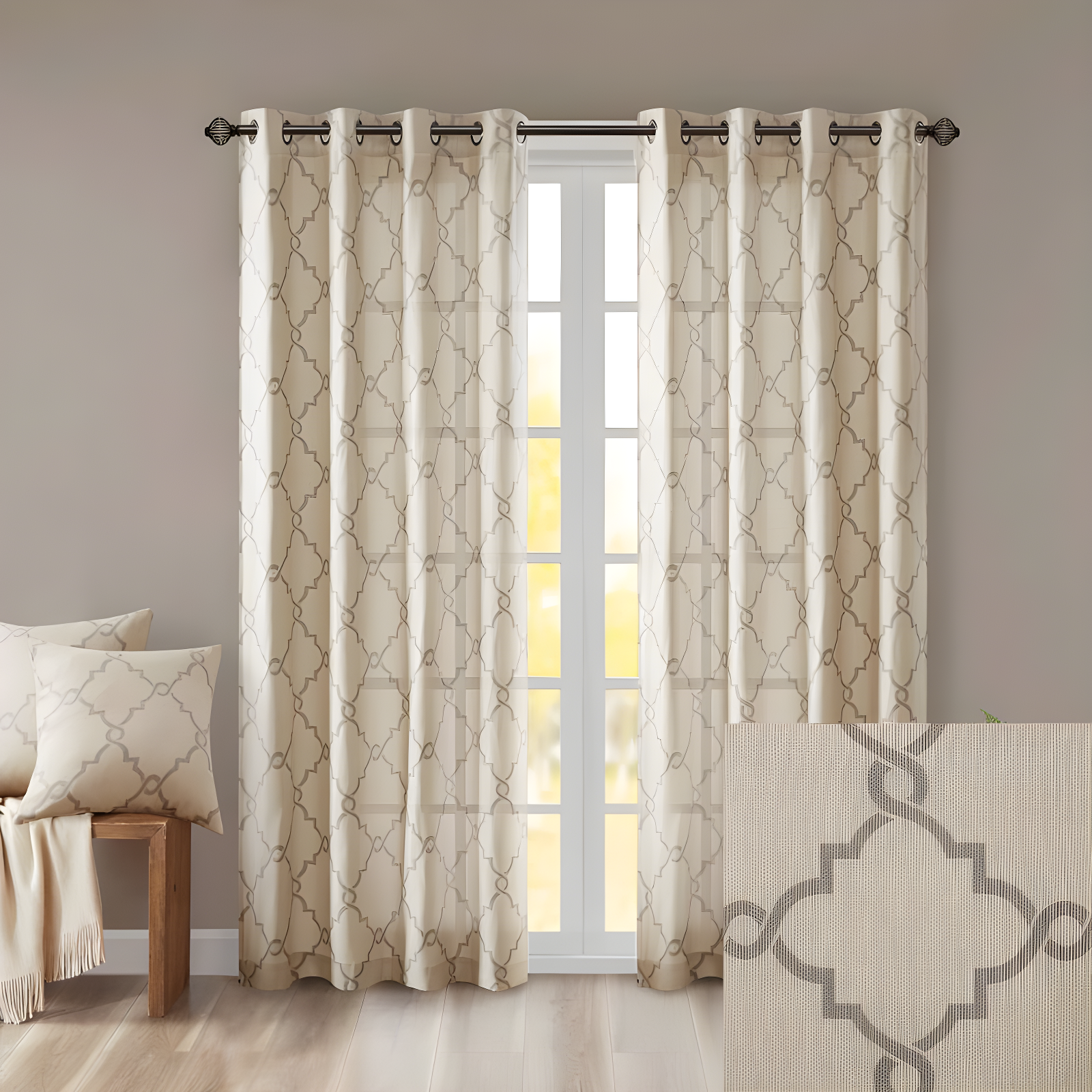 Madison Park Fretwork Print Grommet Top Single Window Curtain Panel