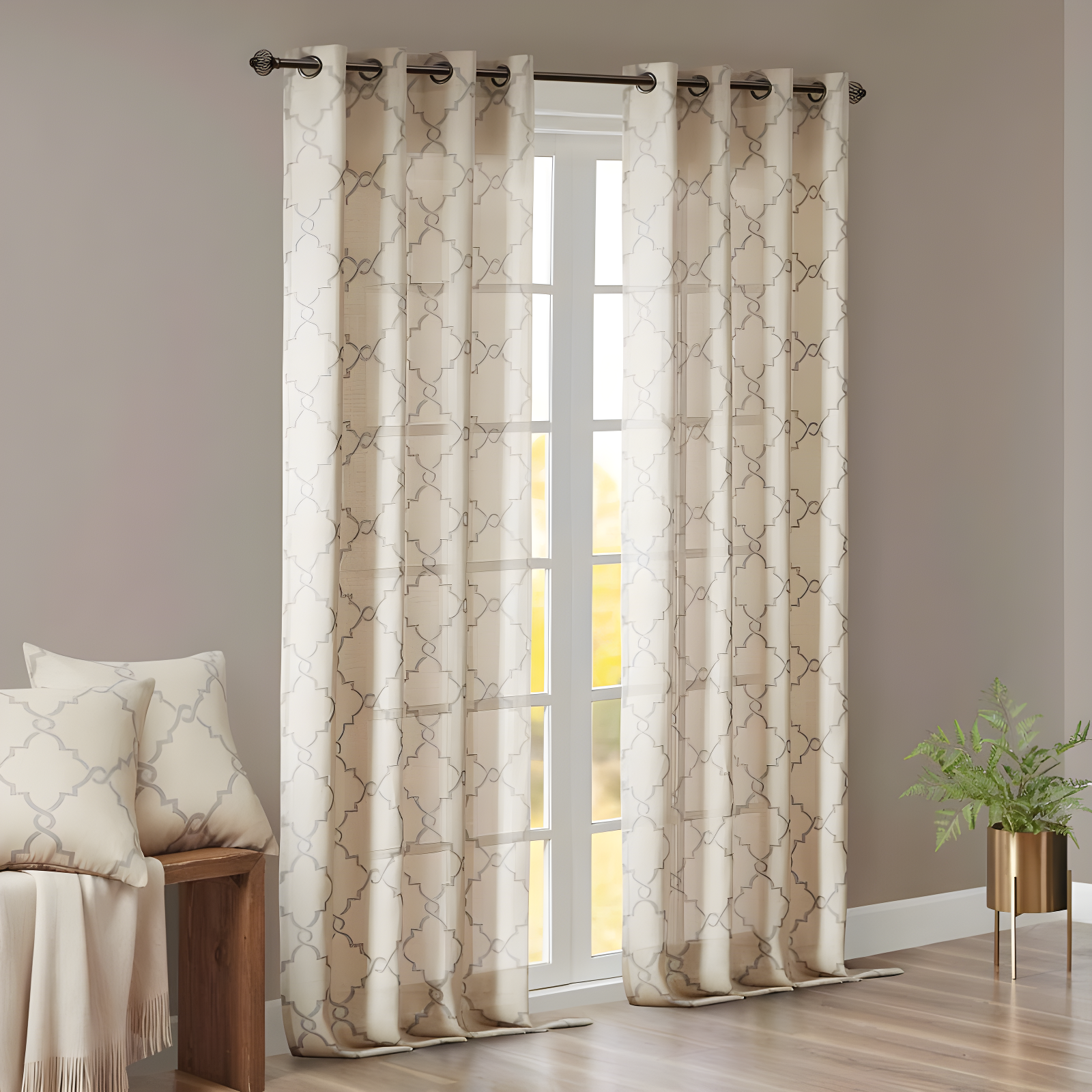 Madison Park Fretwork Print Grommet Top Single Window Curtain Panel