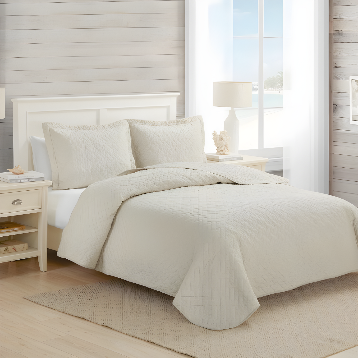 Tommy Bahama Raffia Solid Cotton Reversible Quilt Set