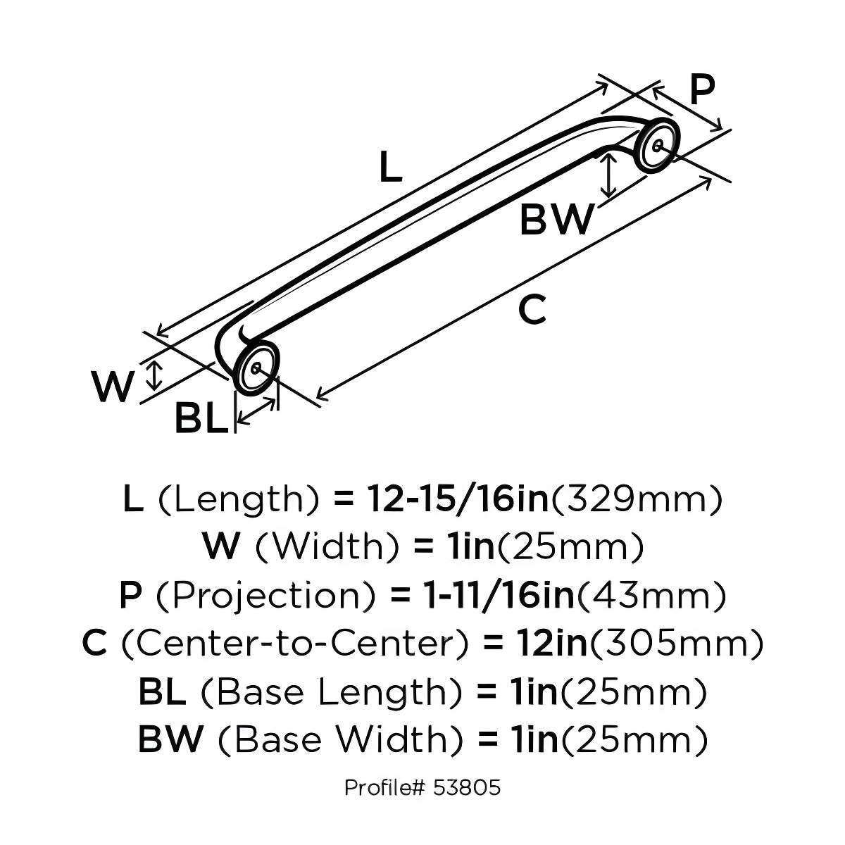 Amerock Kane 12 inch (305mm) Center-to-Center Polished Nickel Appliance Pull