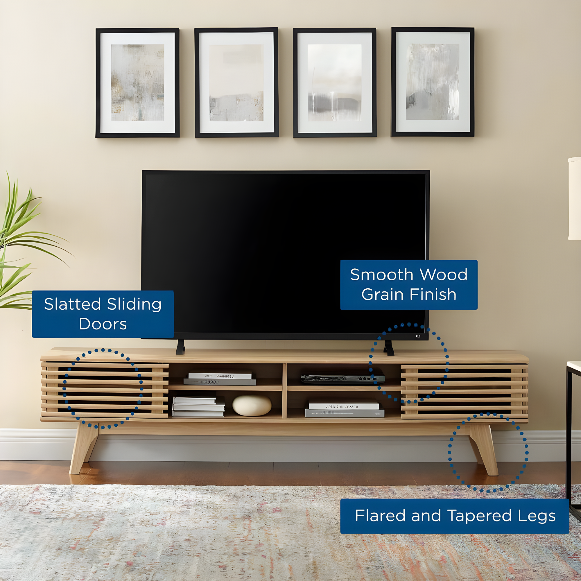Modway Render 70"W Modern Wood TV Stand for TVs up to 78" in Oak