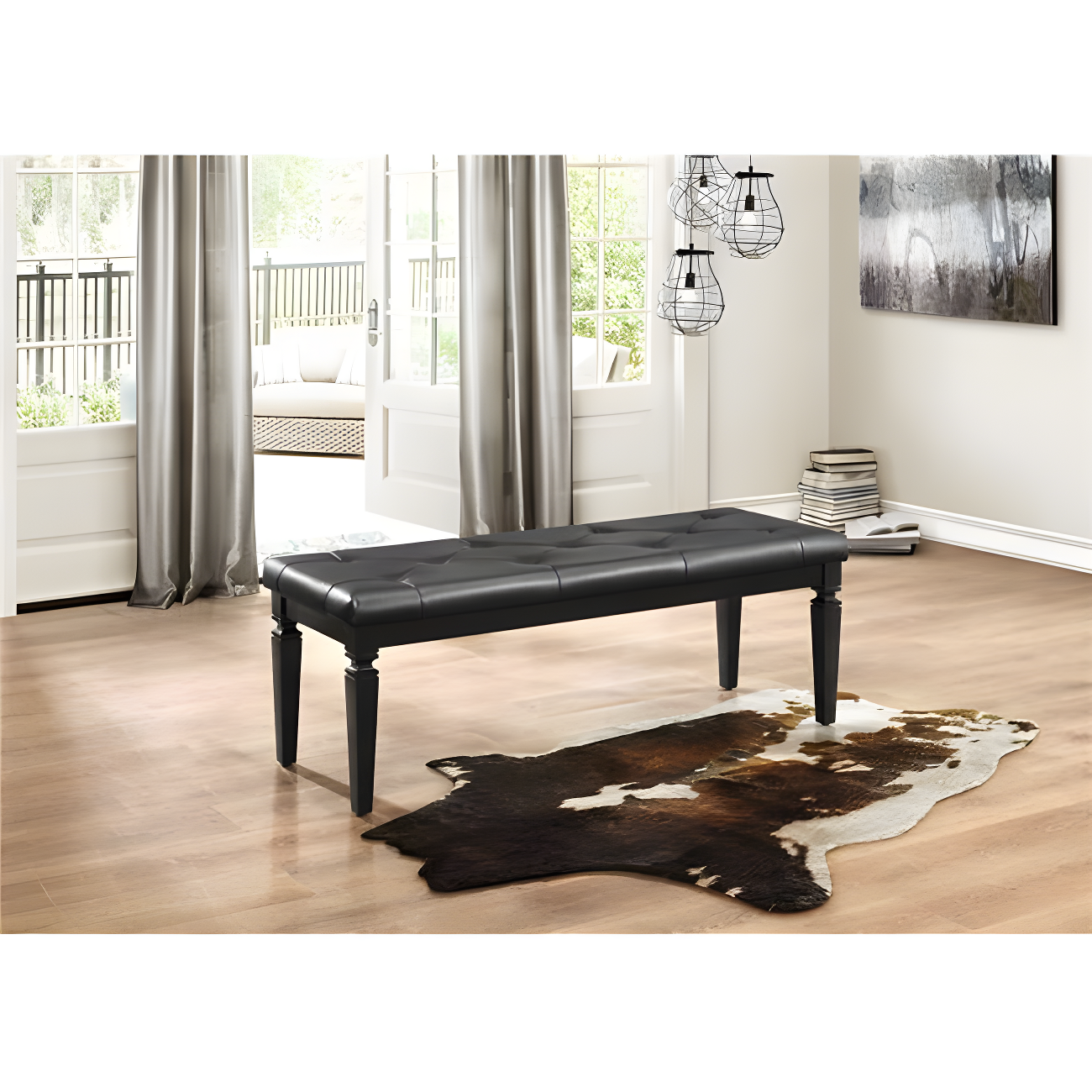 Faux Leather Tufted Wooden Bed Bench, Black - Saltoro Sherpi