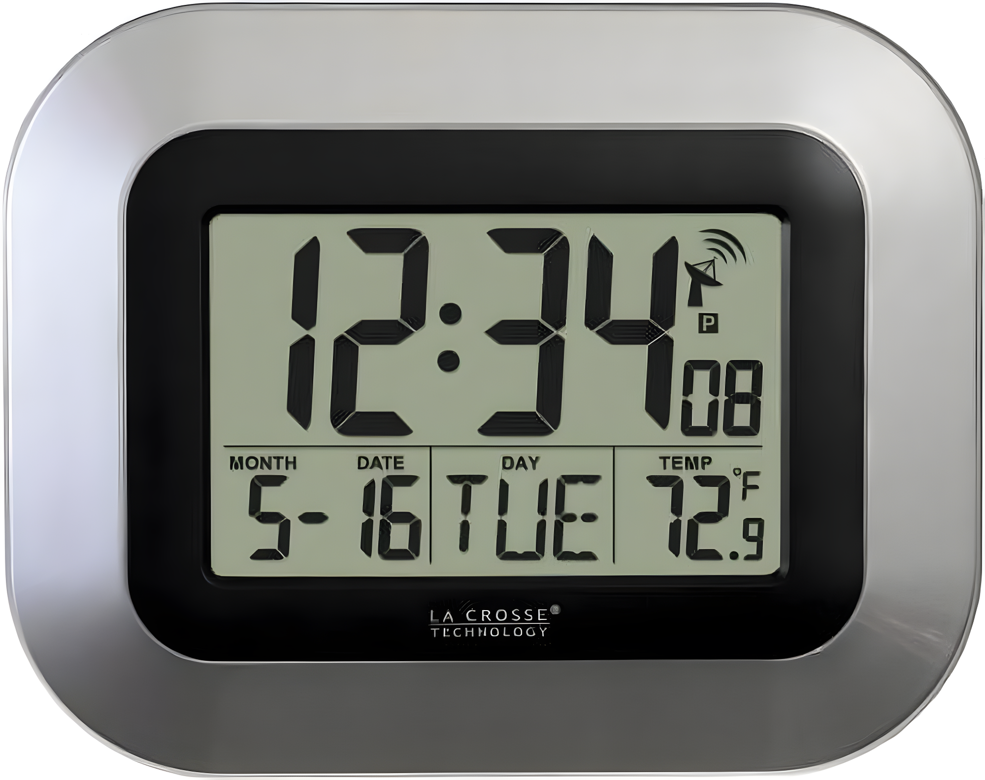 WT-8005U-S Atomic Digital Wall Clock with Indoor Temperature and Date