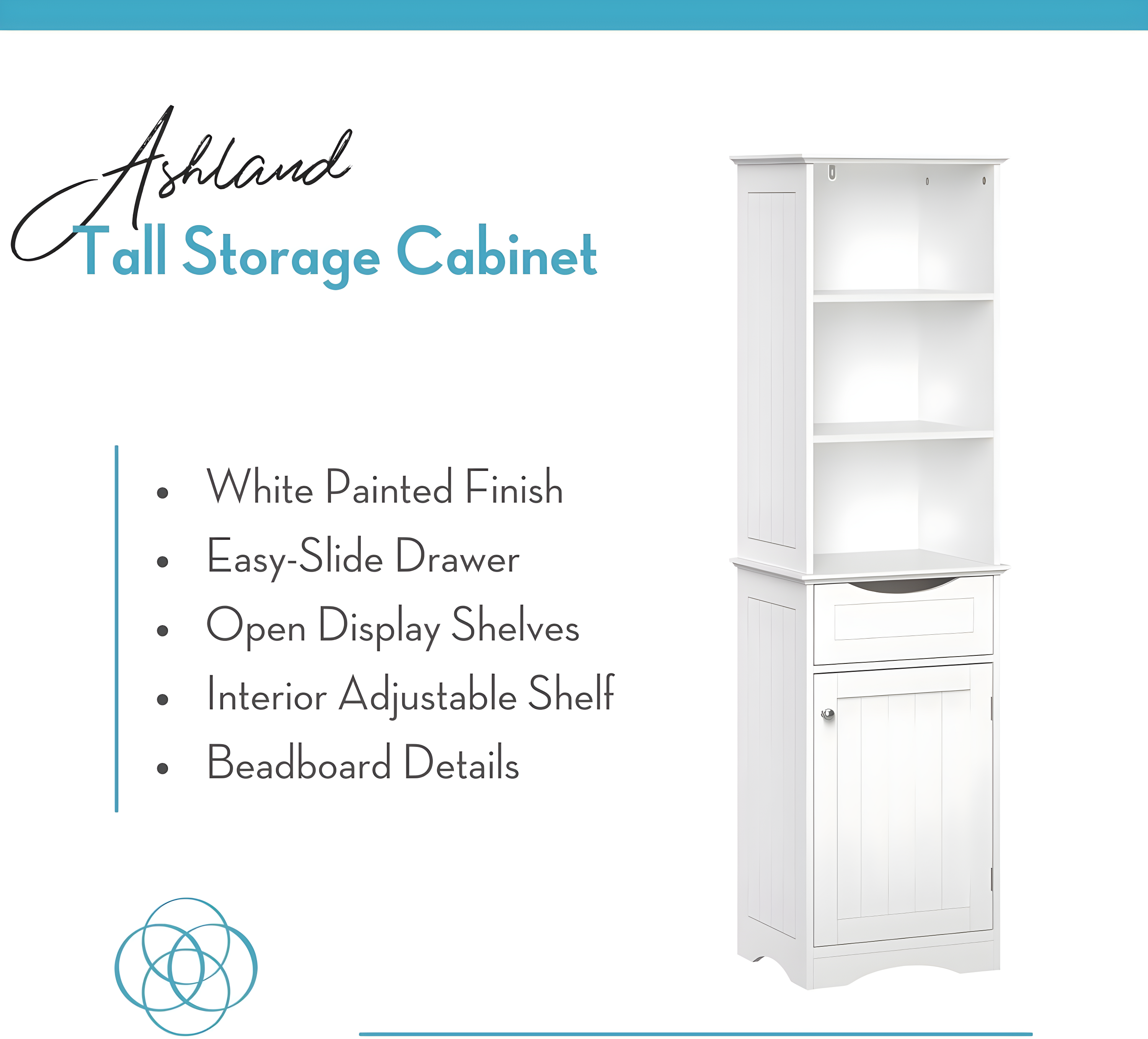 RiverRidge Ashland Tall Bathroom Storage Linen Cabinet and Organizer with Drawer and Shelves