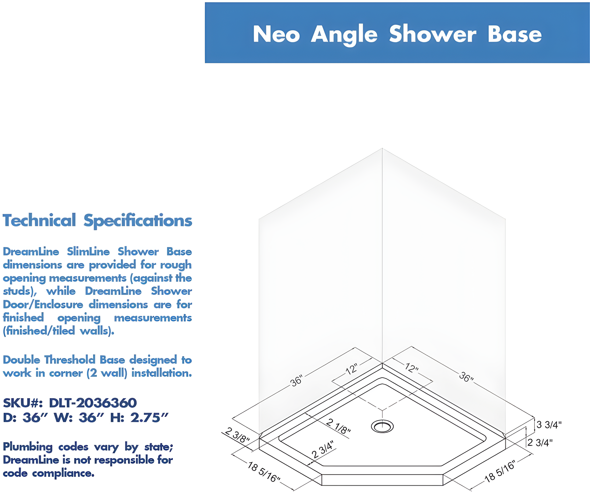 Prism 40" W x 40" D x 74.75" H Frameless Neo-Angle Reversible Shower Kit with Towel Bar and Base Included