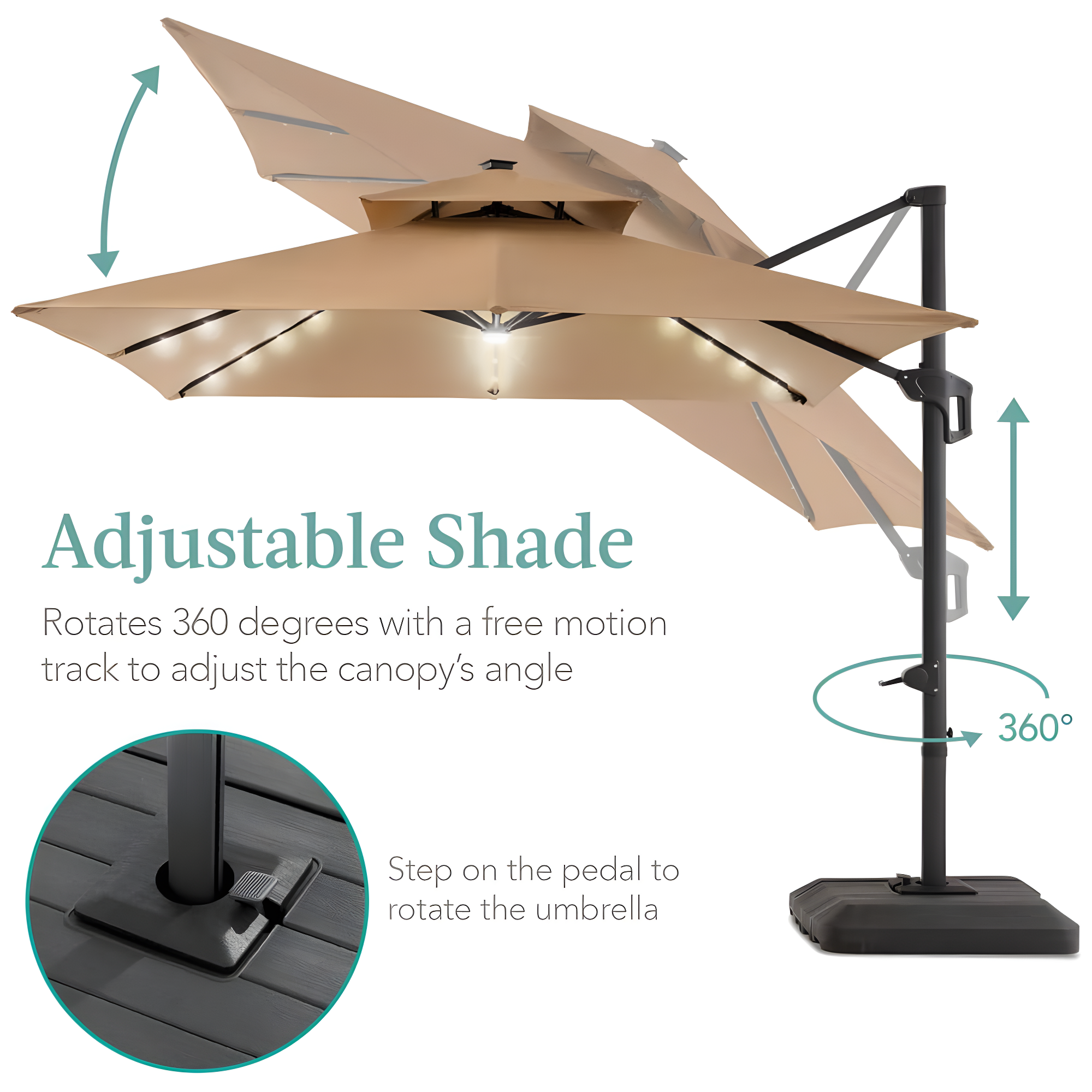 Arlmont & Co. Ronessa 10x10ft 2-Tier Square Outdoor Solar LED Cantilever Patio Umbrella w/ Base Included