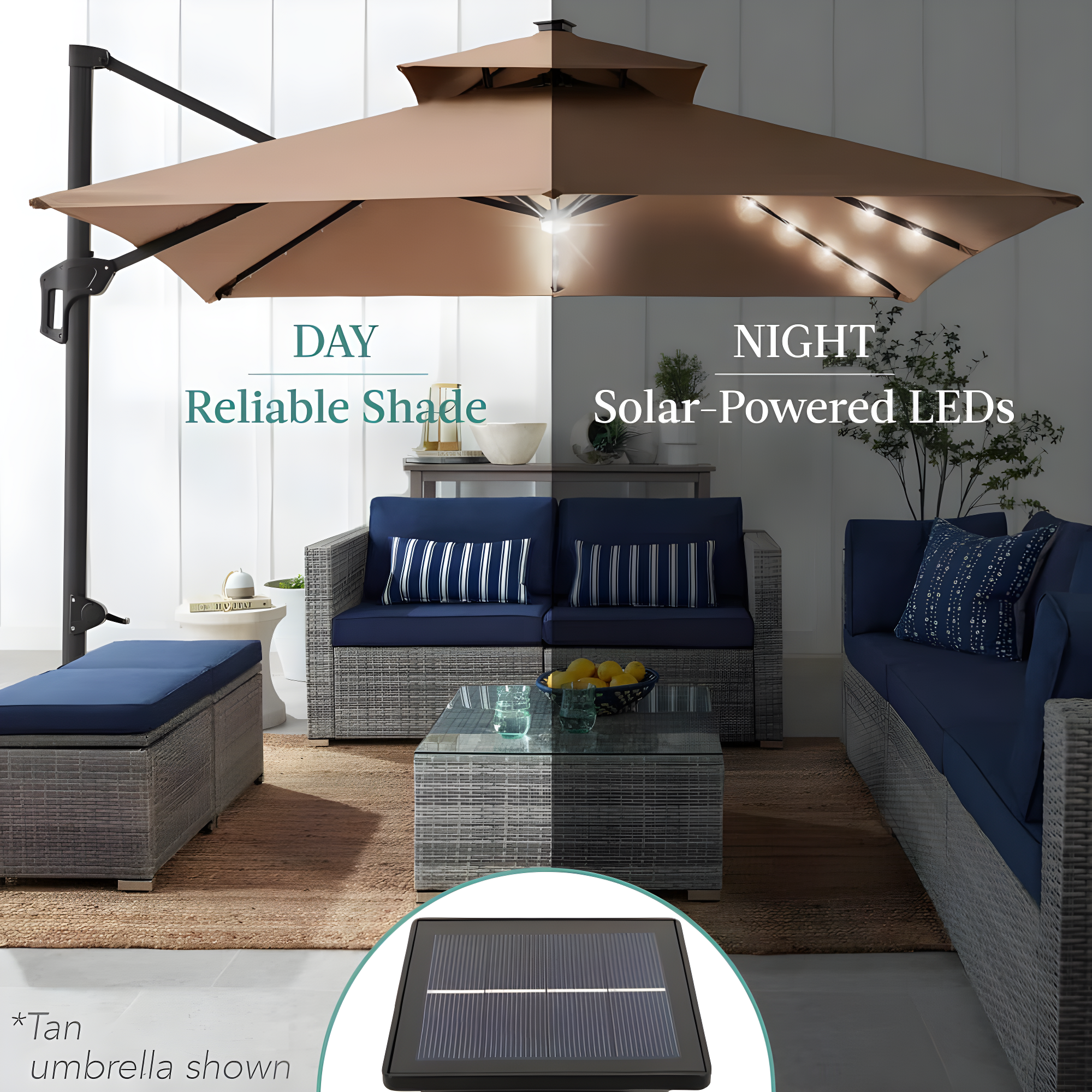 Arlmont & Co. Ronessa 10x10ft 2-Tier Square Outdoor Solar LED Cantilever Patio Umbrella w/ Base Included