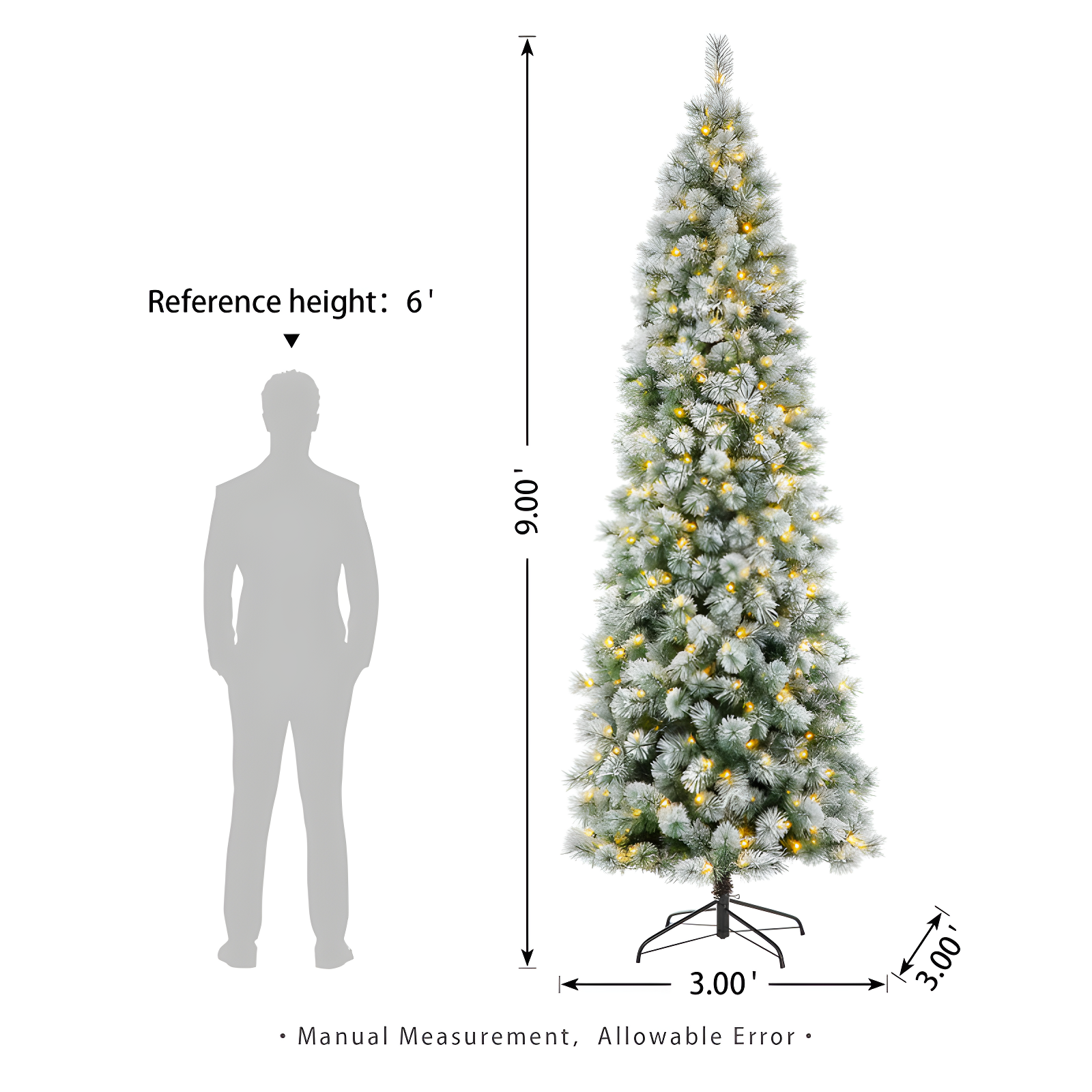 Slender Flocked Pine Christmas Tree with LED Lights