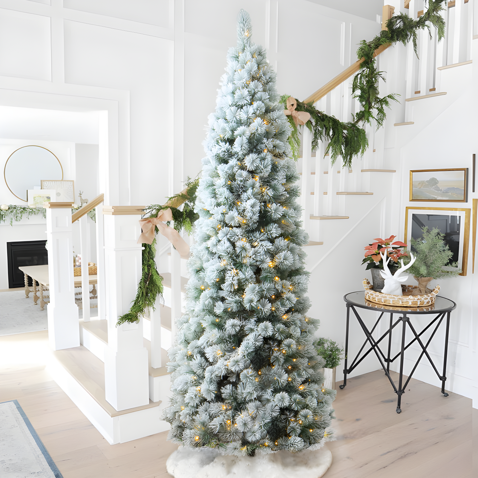 Slender Flocked Pine Christmas Tree with LED Lights