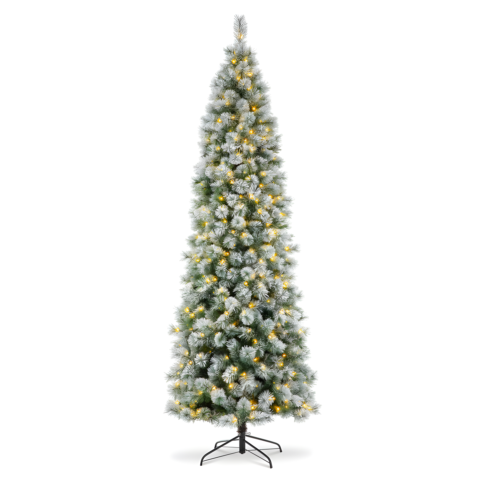 Slender Flocked Pine Christmas Tree with LED Lights