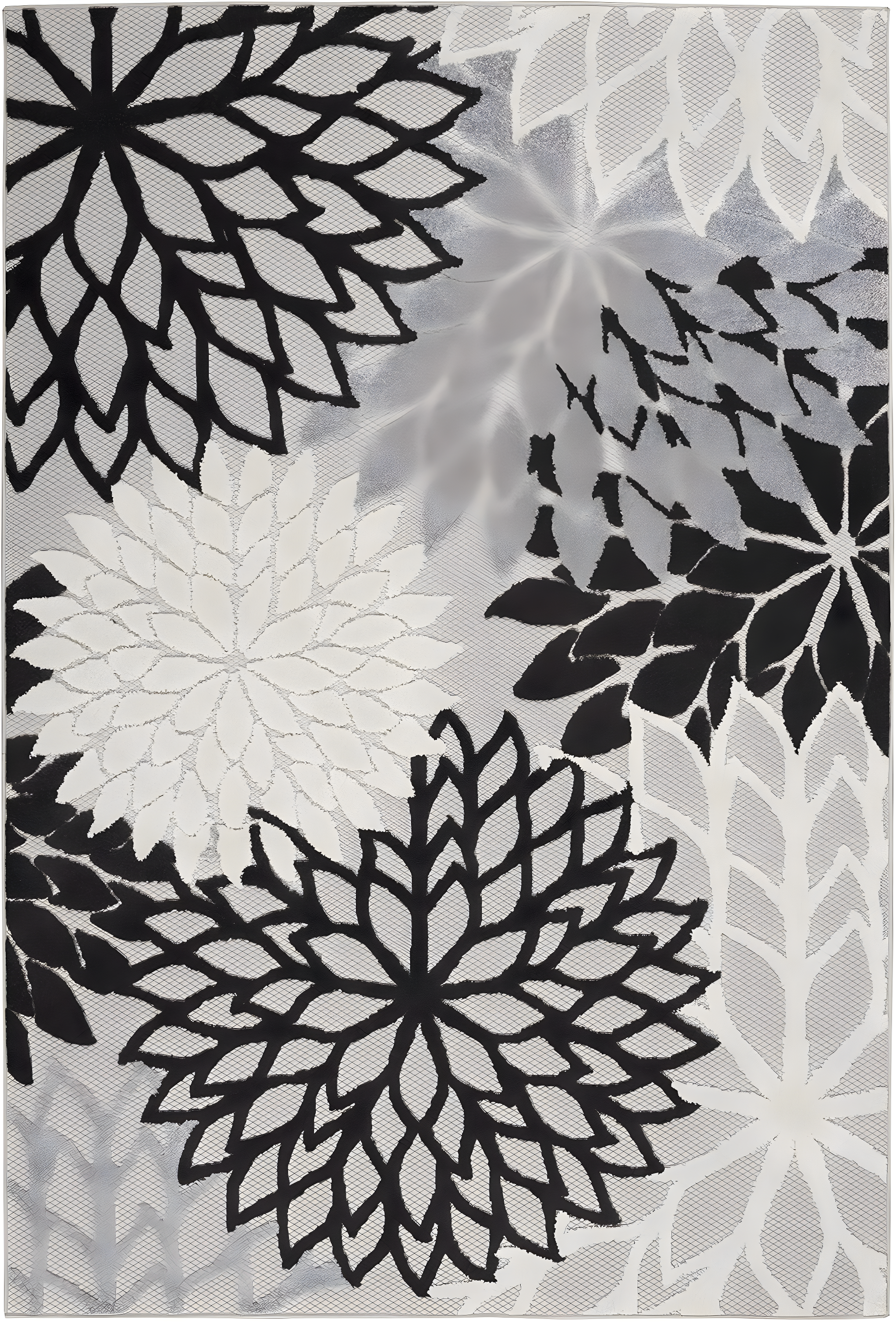 Nourison Aloha Floral Bloom Flatweave High-Low Indoor Outdoor Area Rug Black White 3'6" x 5'6"