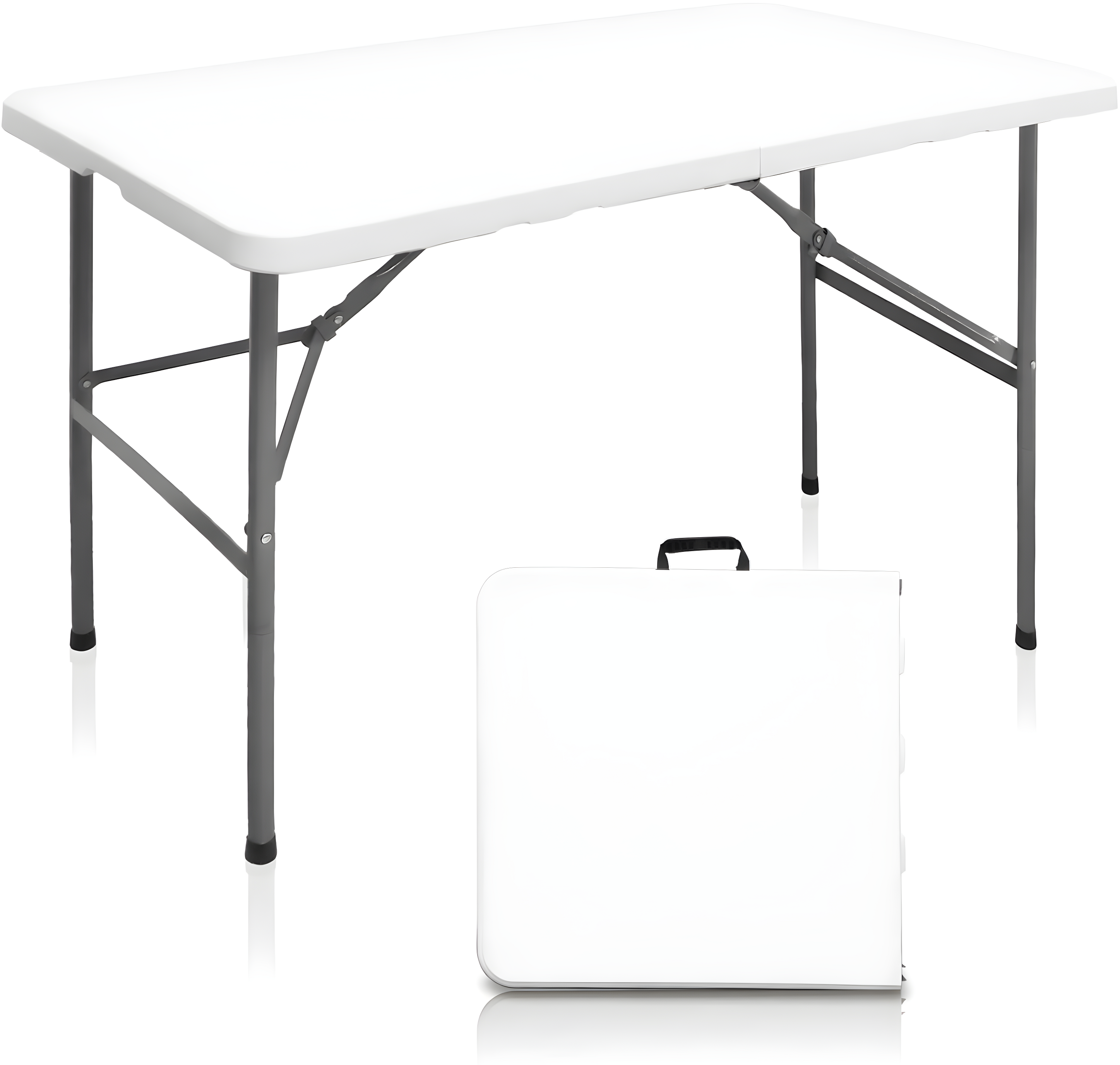 4 ft Portable Folding Table, Idustrial Heavy-Duty Foldable Table, HDPE Plastic Table, with Carrying Handle, Locks, Stright Legs for Indoor & Outdoor Party, Barbeque, Camping, Board Games - White