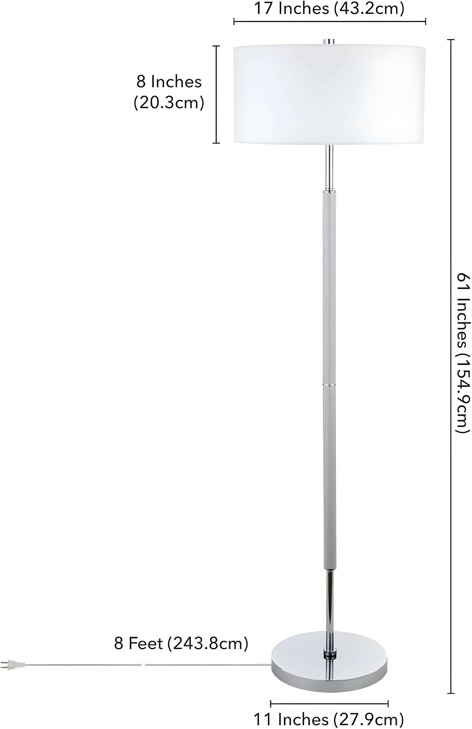 Evelyn&Zoe Simone 2-Light Floor Lamp with Fabric Shade, Cool Gray/Polished Nickel/White