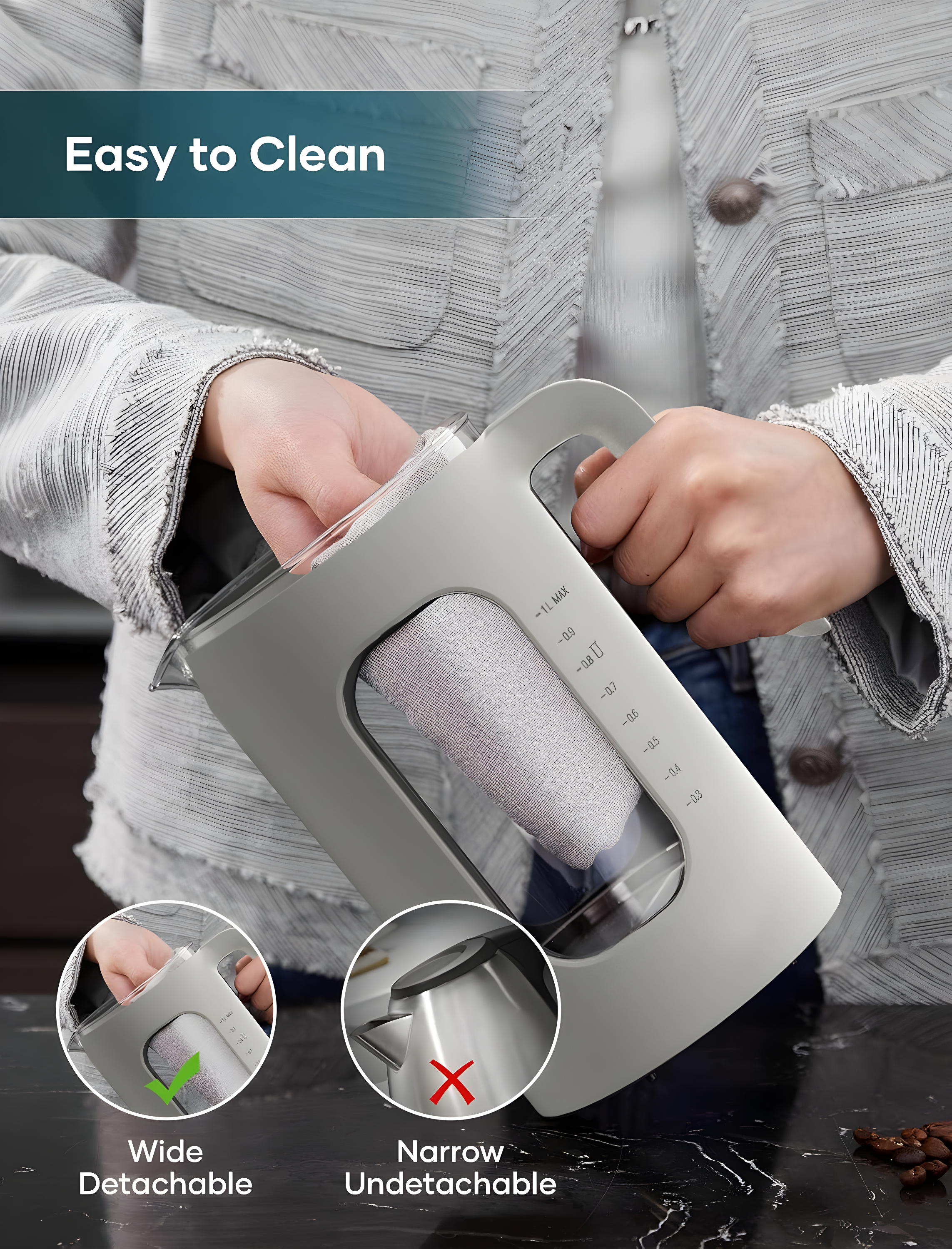 QUALITY FLOORING INC. Electric Tea Kettle, Glass Electric Kettle With Tea Infuser And Precise Knob Temperature Control, 1200W Fast Heating, BPA-Free, Easy To Clean, For Tea And Coffee