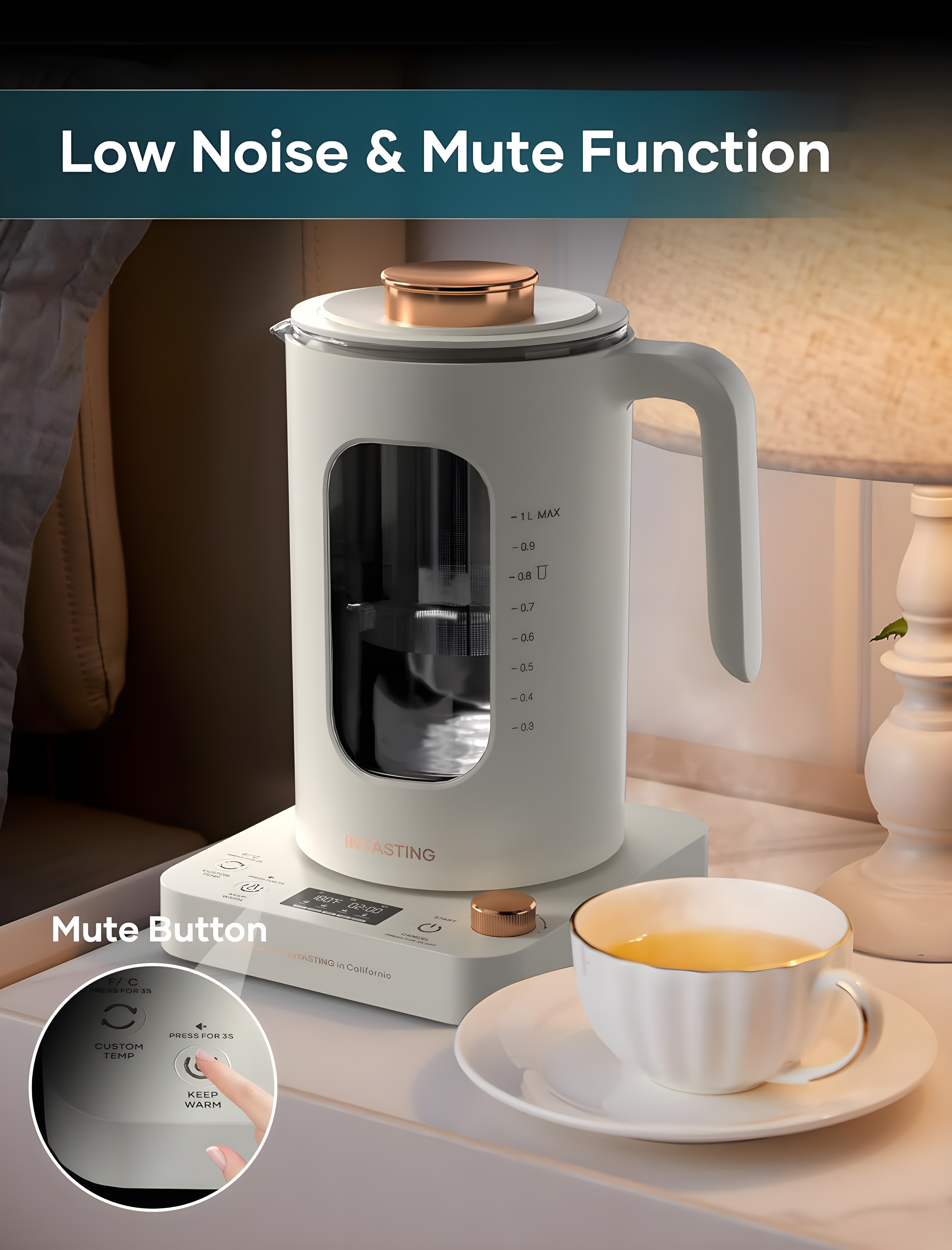 QUALITY FLOORING INC. Electric Tea Kettle, Glass Electric Kettle With Tea Infuser And Precise Knob Temperature Control, 1200W Fast Heating, BPA-Free, Easy To Clean, For Tea And Coffee