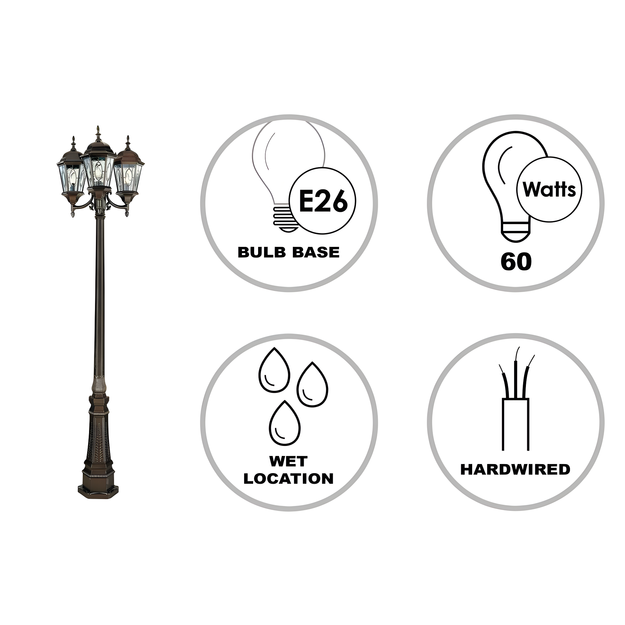Trans Globe Lighting 4719 Three Light Up Lighting Outdoor Post Light From The Outdoor