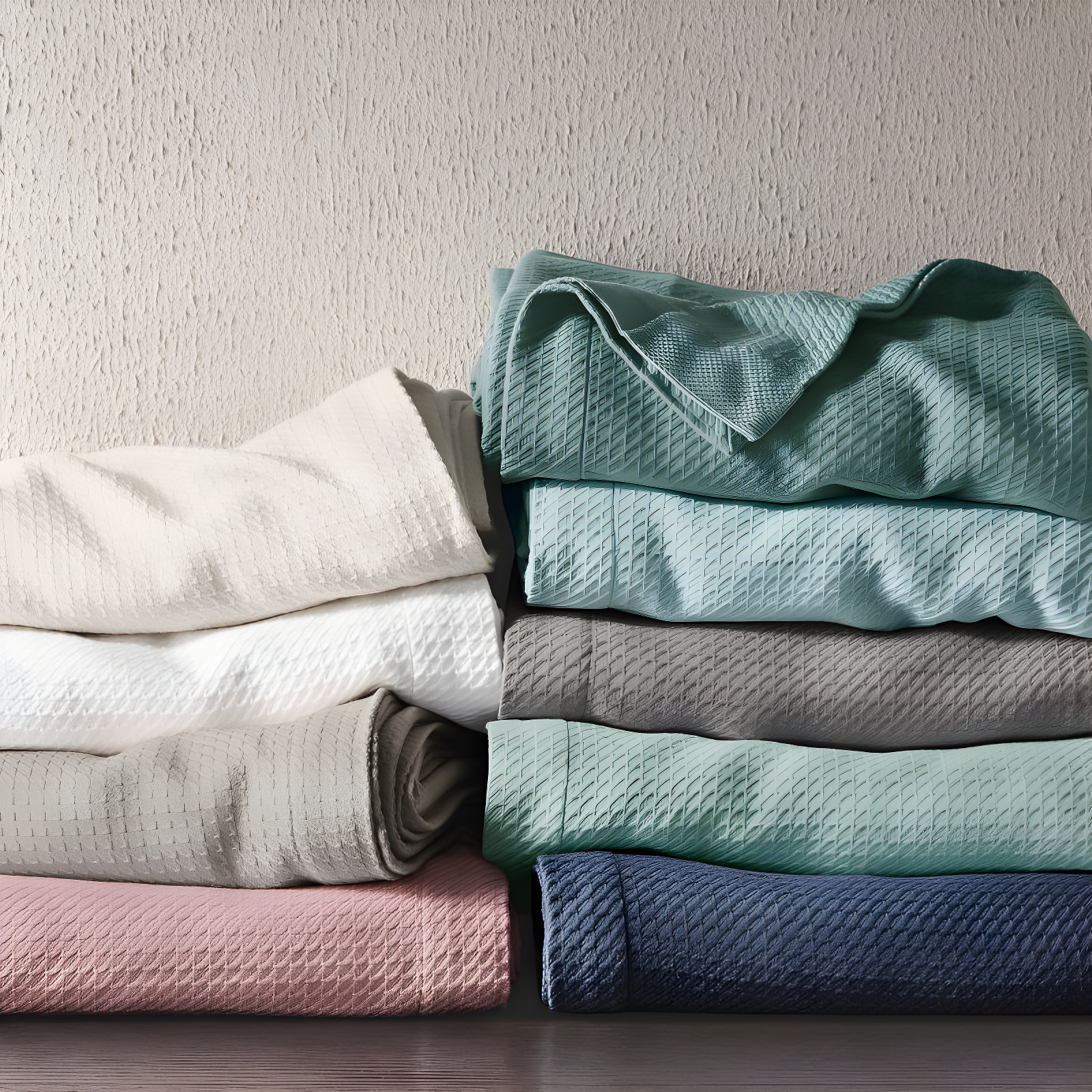 Madison Park King Textured Cotton Blanket Seafoam: Waffle Weave, Machine Washable, No Fill