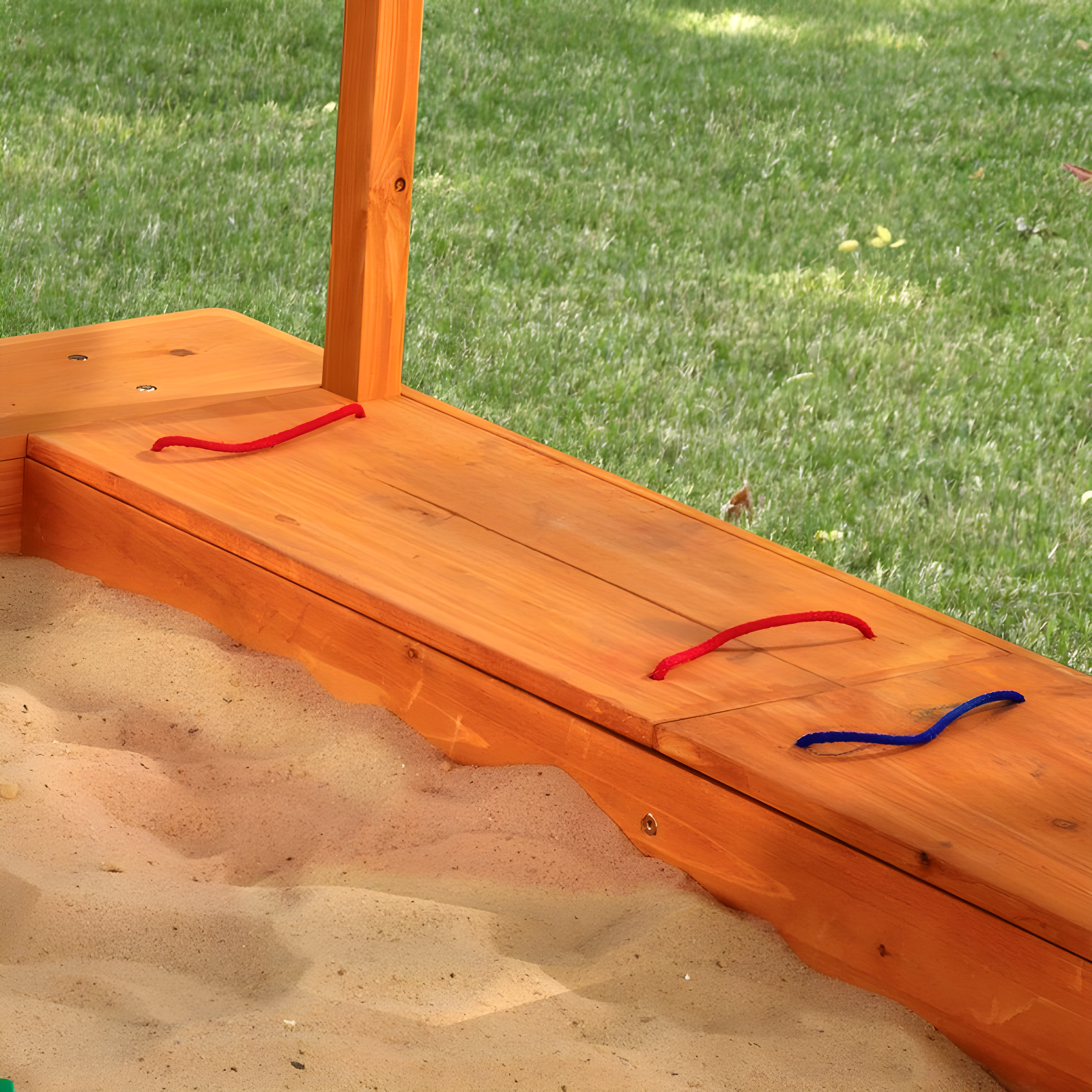 KidKraft Outdoor Covered Wooden Sandbox with Bins and Striped Navy & White Canopy