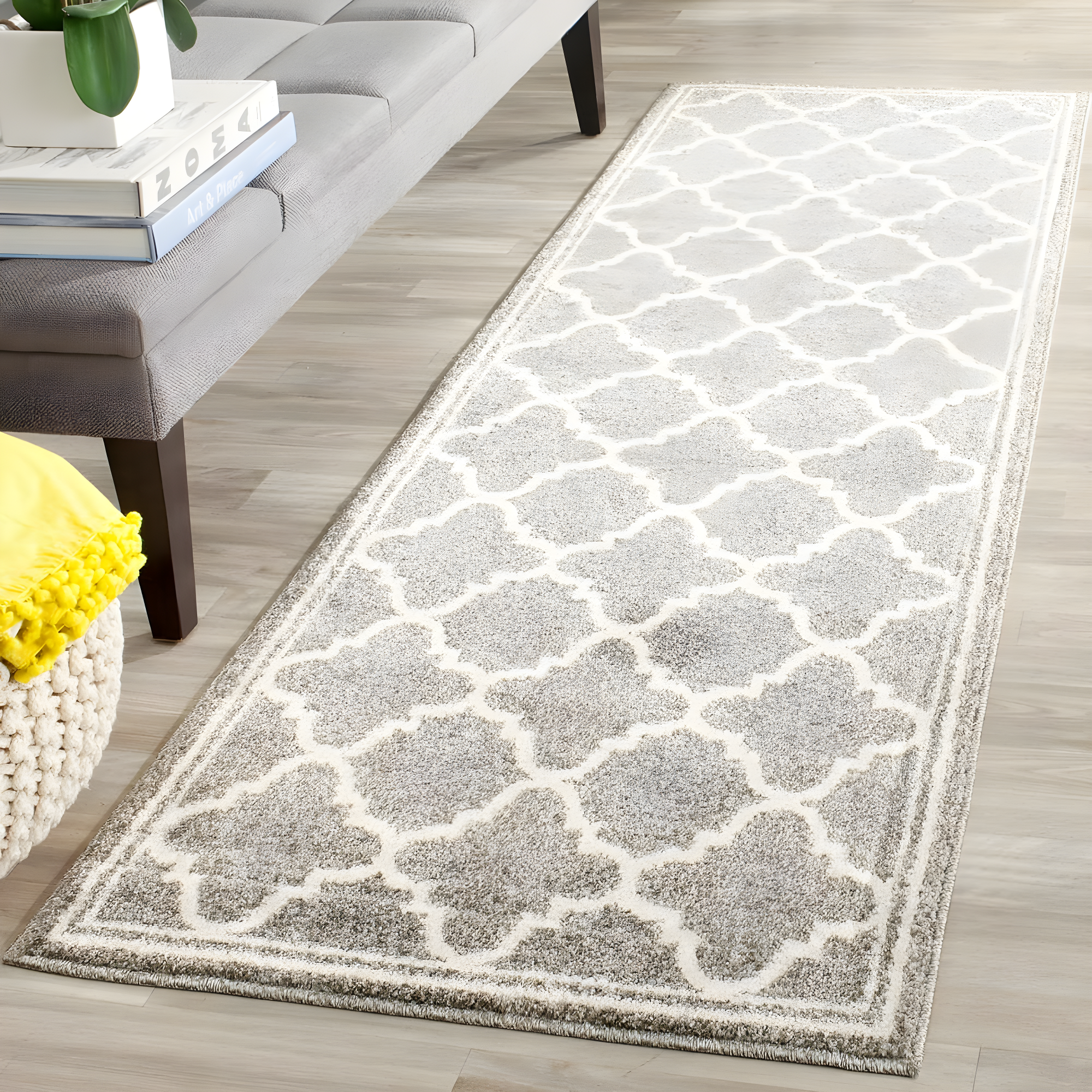 Amherst AMT422 Power Loomed Indoor Runner Rug - Dark Grey/Beige - 2'3"x15' - Safavieh