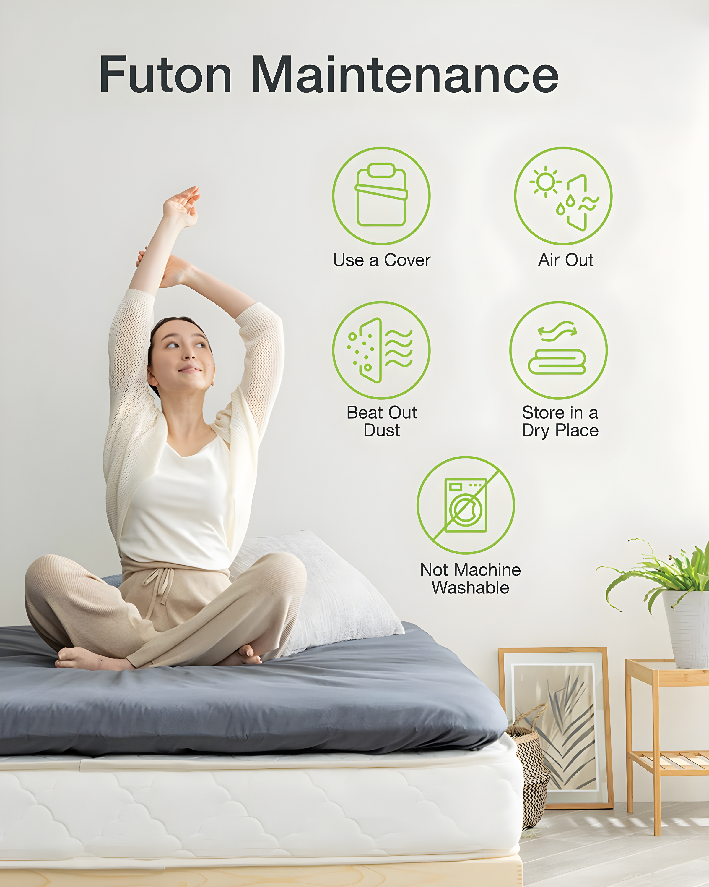 FULI Japanese Futon Floor Mattress, Foldable & Portable Shiki Futon Shikibuton (White, Twin)