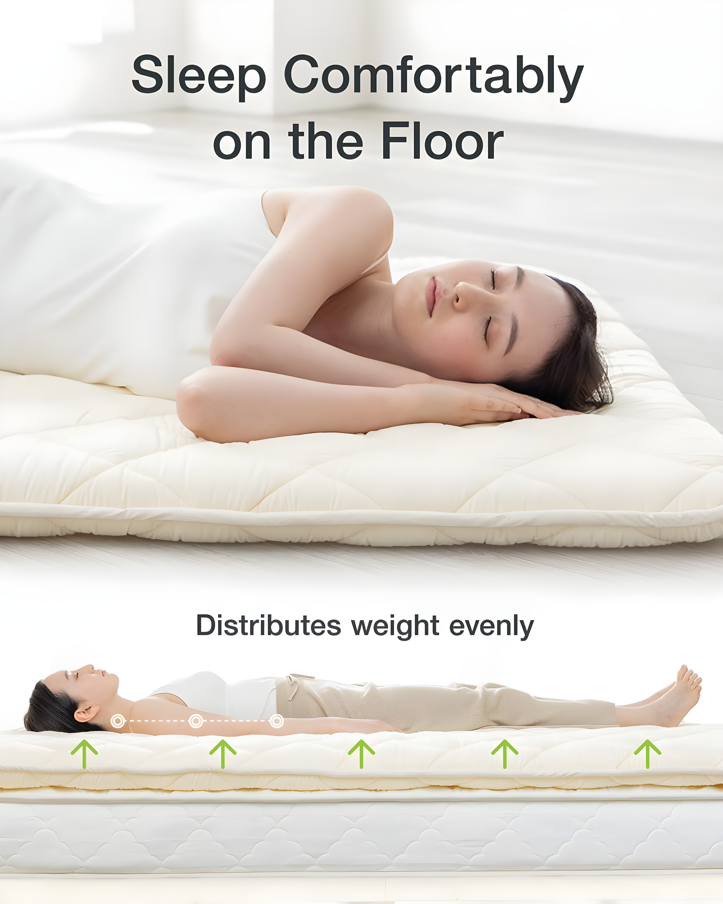 FULI Japanese Futon Floor Mattress, Foldable & Portable Shiki Futon Shikibuton (White, Twin)