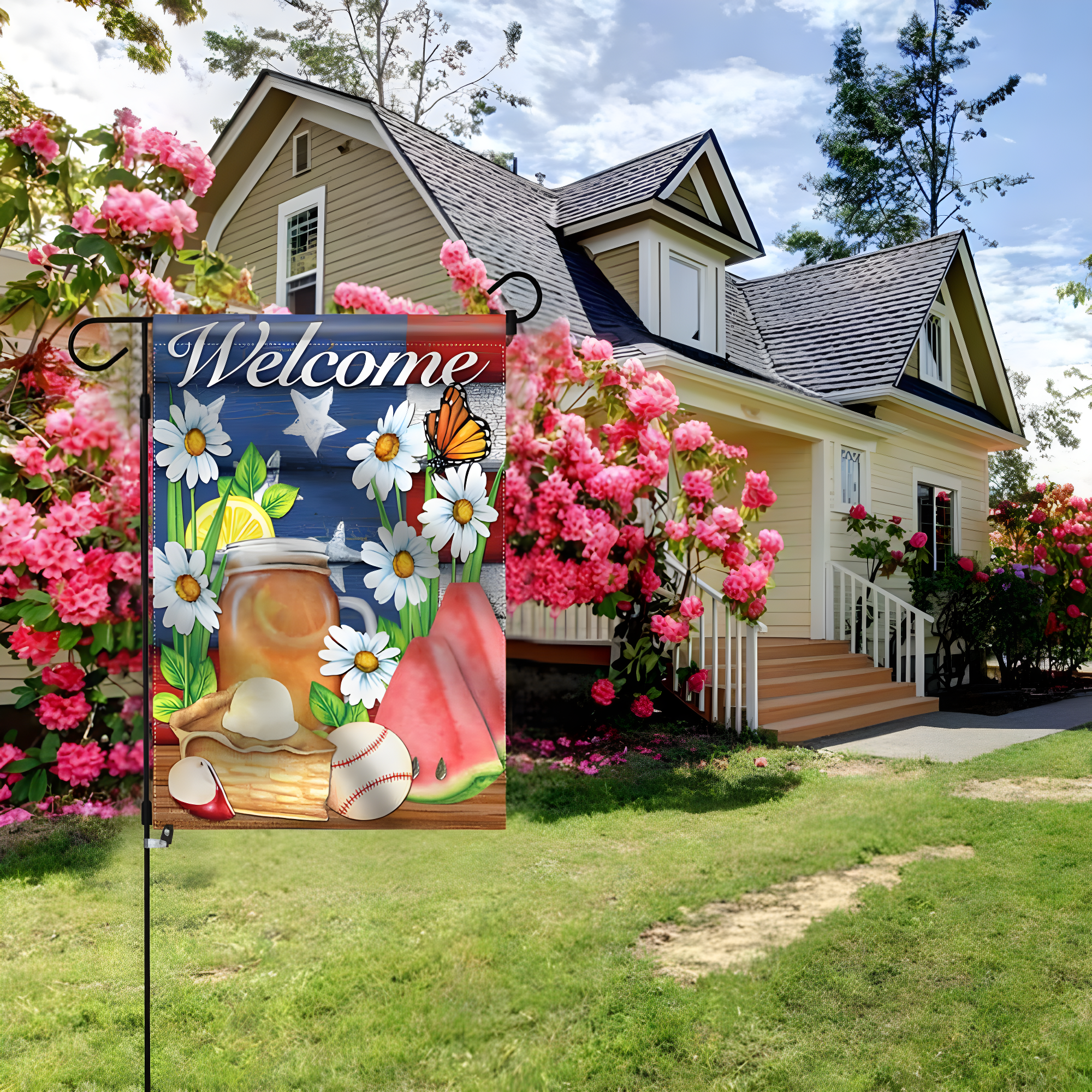 Anley American Summer Welcome Decorative Garden Flags Double Sided  18 x 12.5 Inch